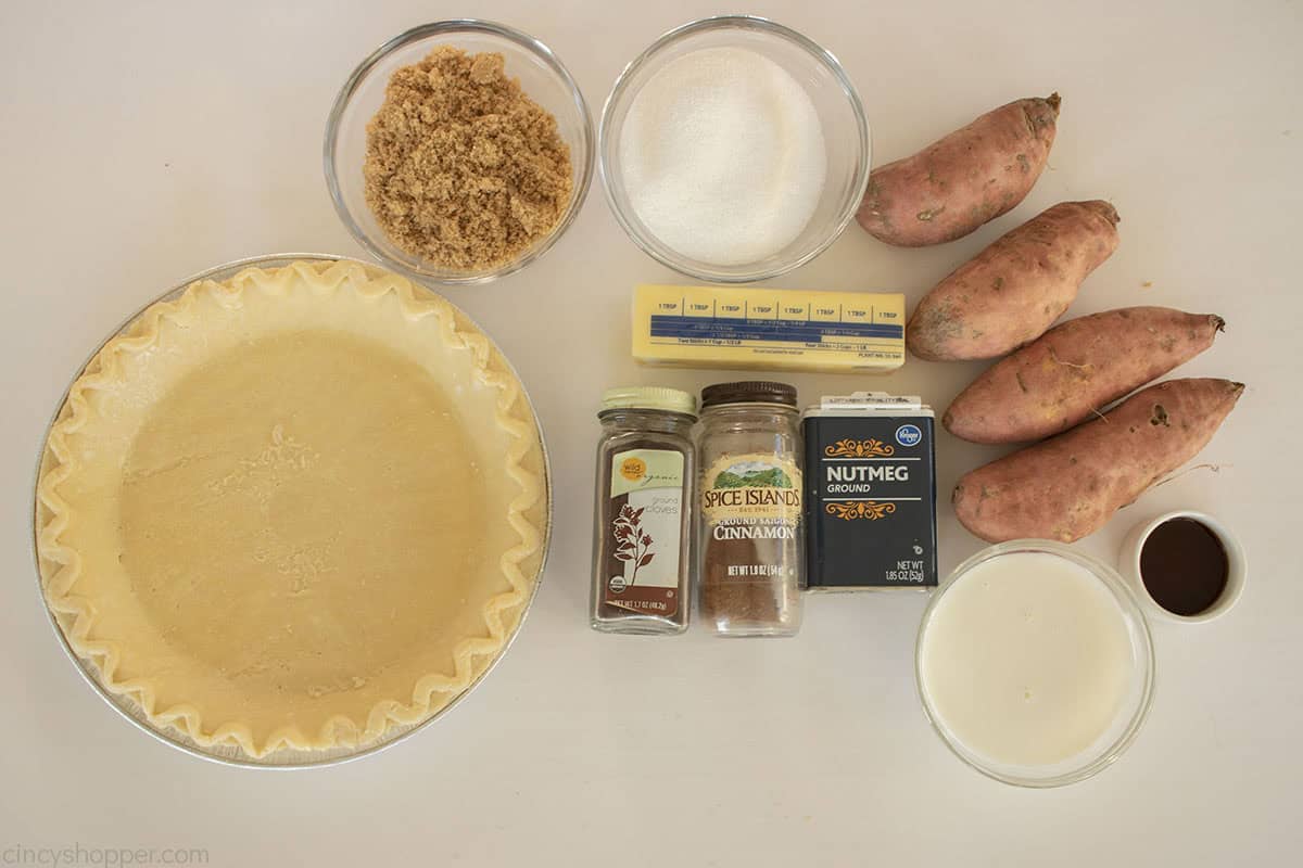 Ingredients to make Old Fashioned  Sweet Potato Pie.