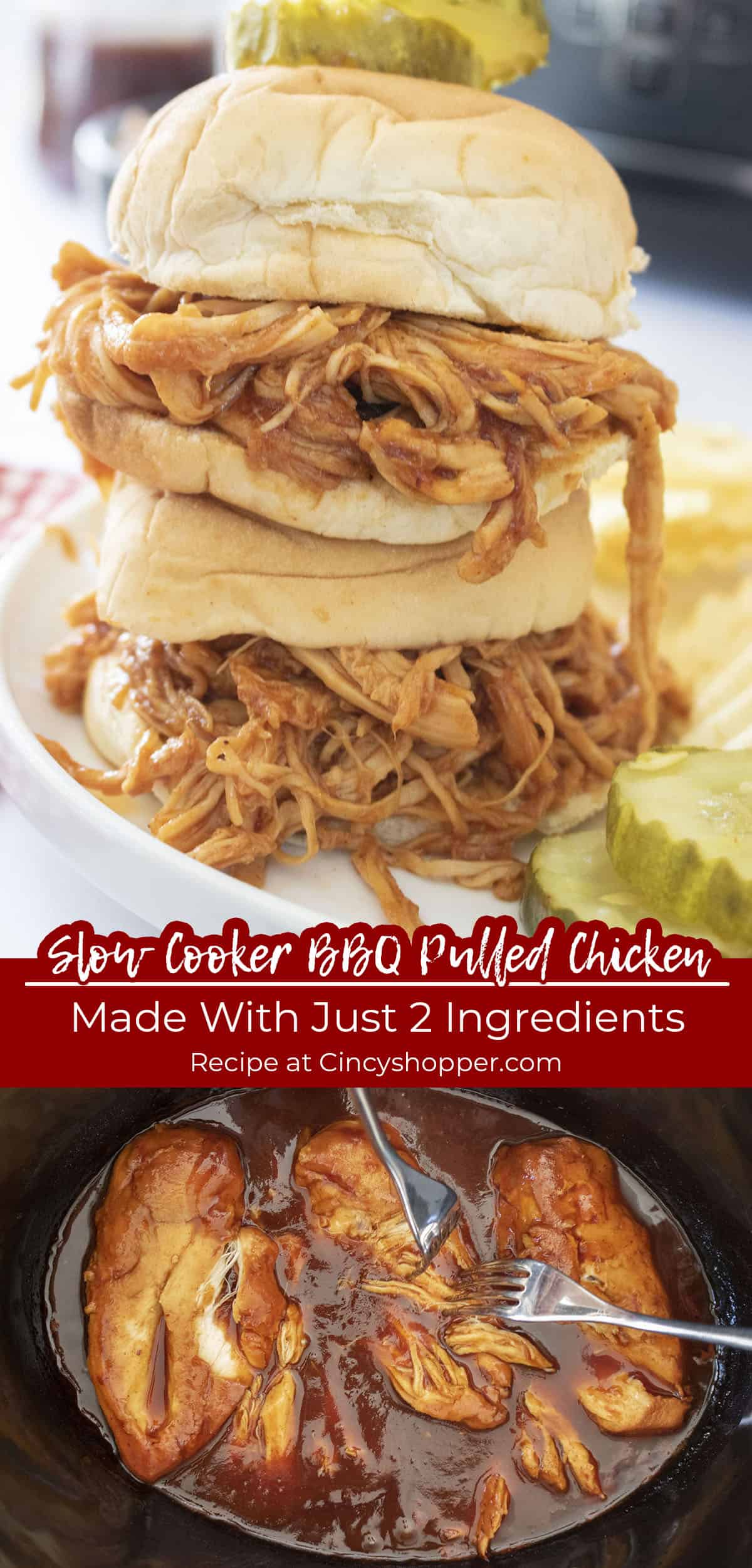Slow Cooker BBQ Pulled Chicken long collage pin with text
