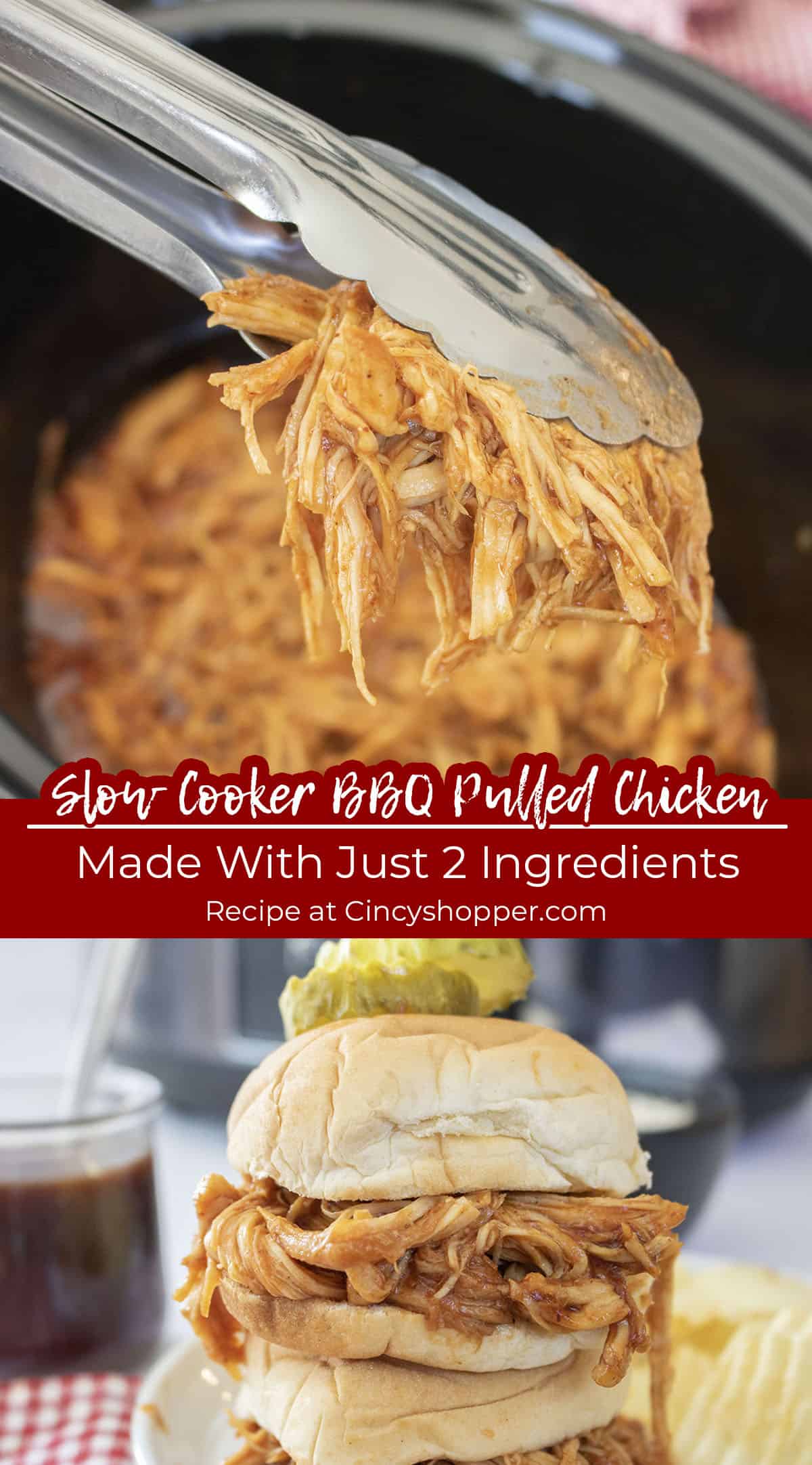 Slow Cooker BBQ Pulled Chicken long pin collage with text