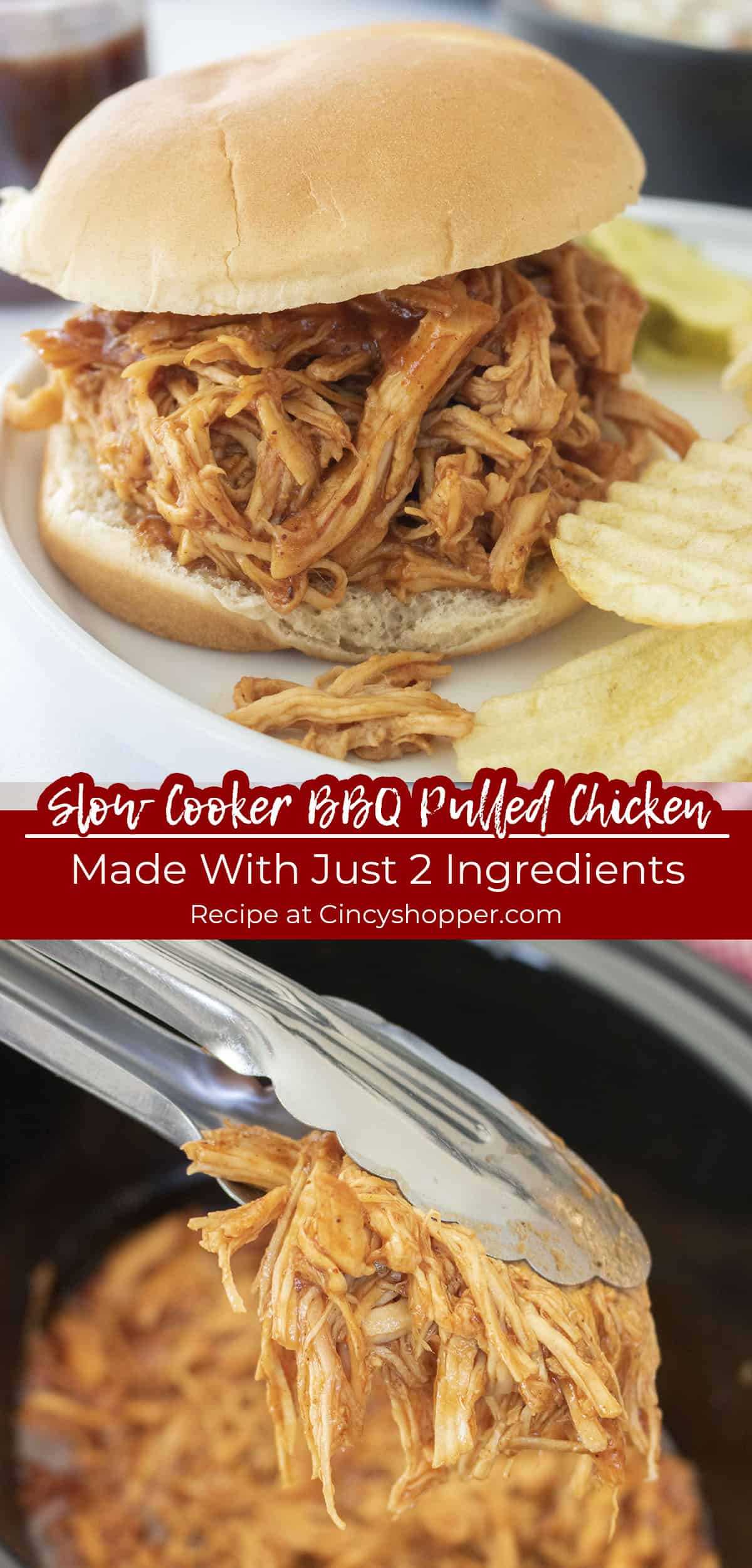Slow Cooker BBQ Pulled Chicken long pin collage with text