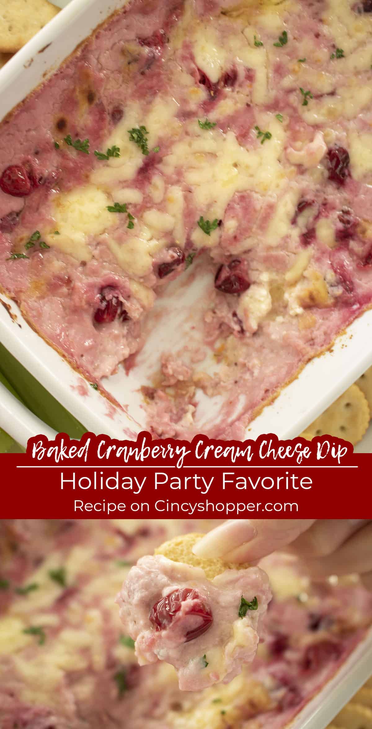 Long pin collage for cranberry dip text on image Holiday Party Favorite.