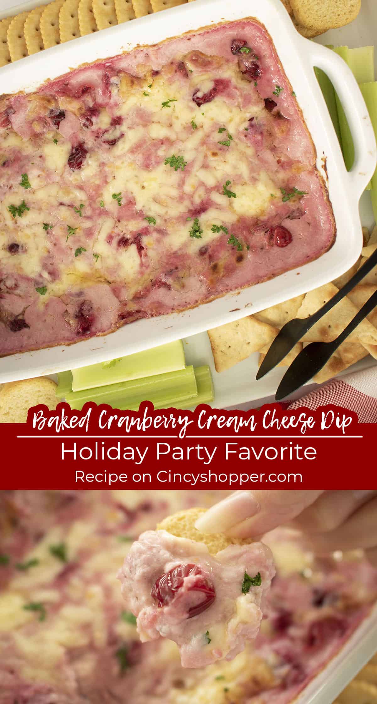 Long pin collage for cranberry dip text on image Holiday Party Favorite.