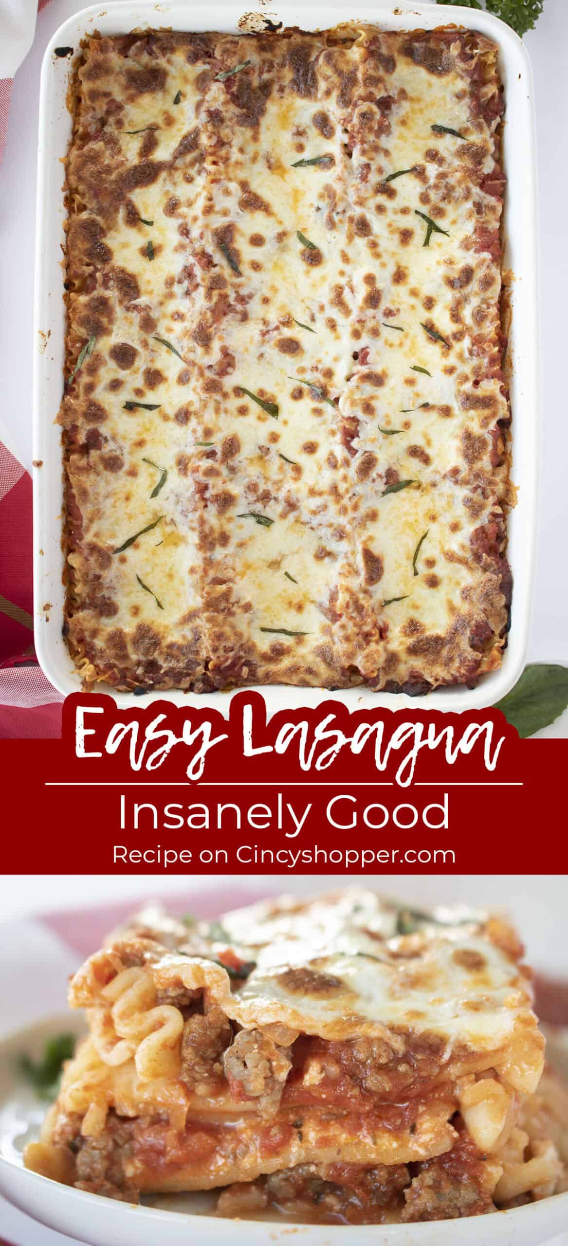 Long pin collage with text on image - Easy Lasagna insanely good!