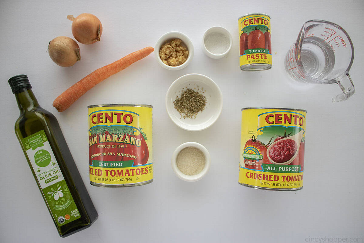 Ingredients to make Easy Marinara Sauce