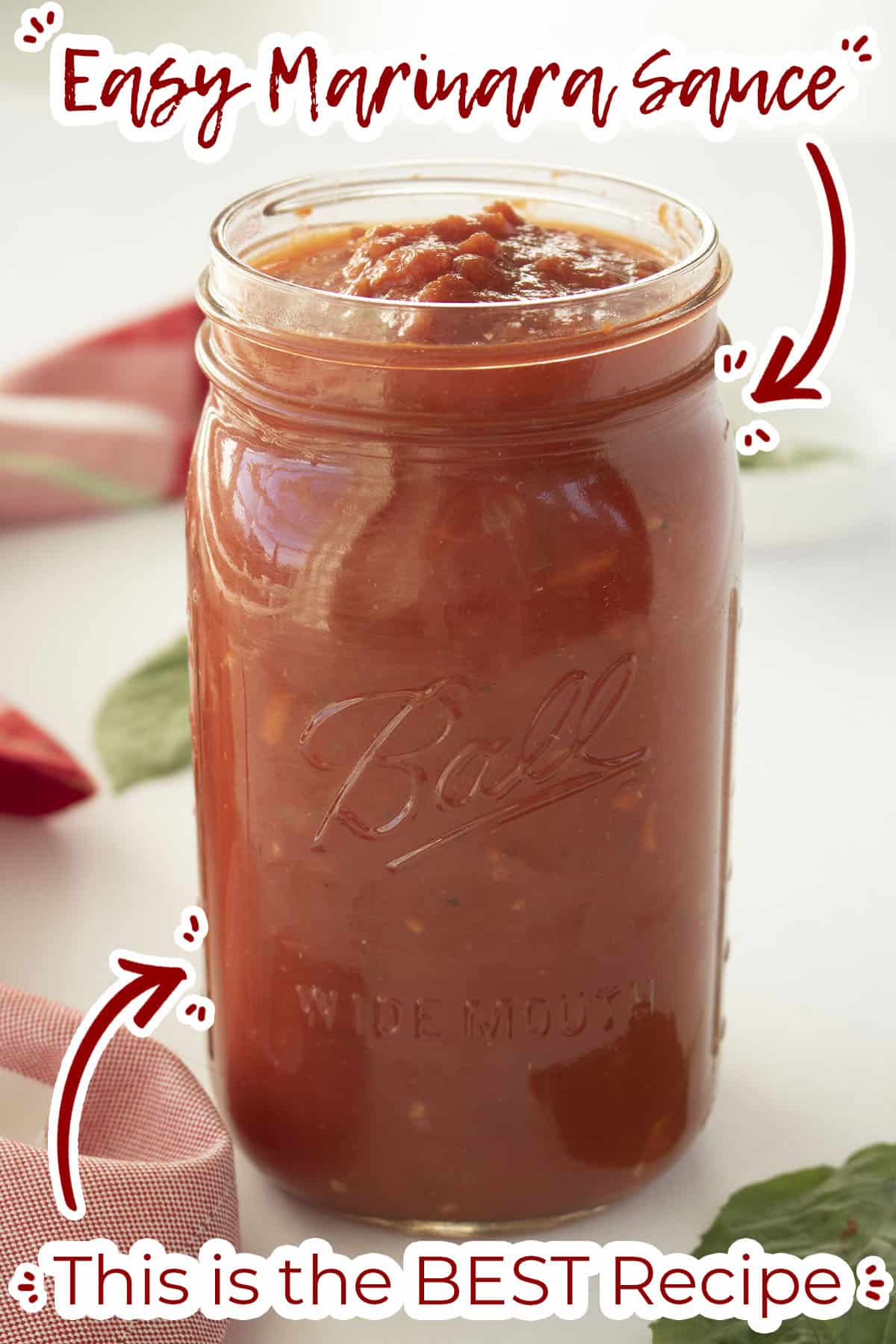 Easy Marinara Sauce, This is the Best Recipe text on image for pin.