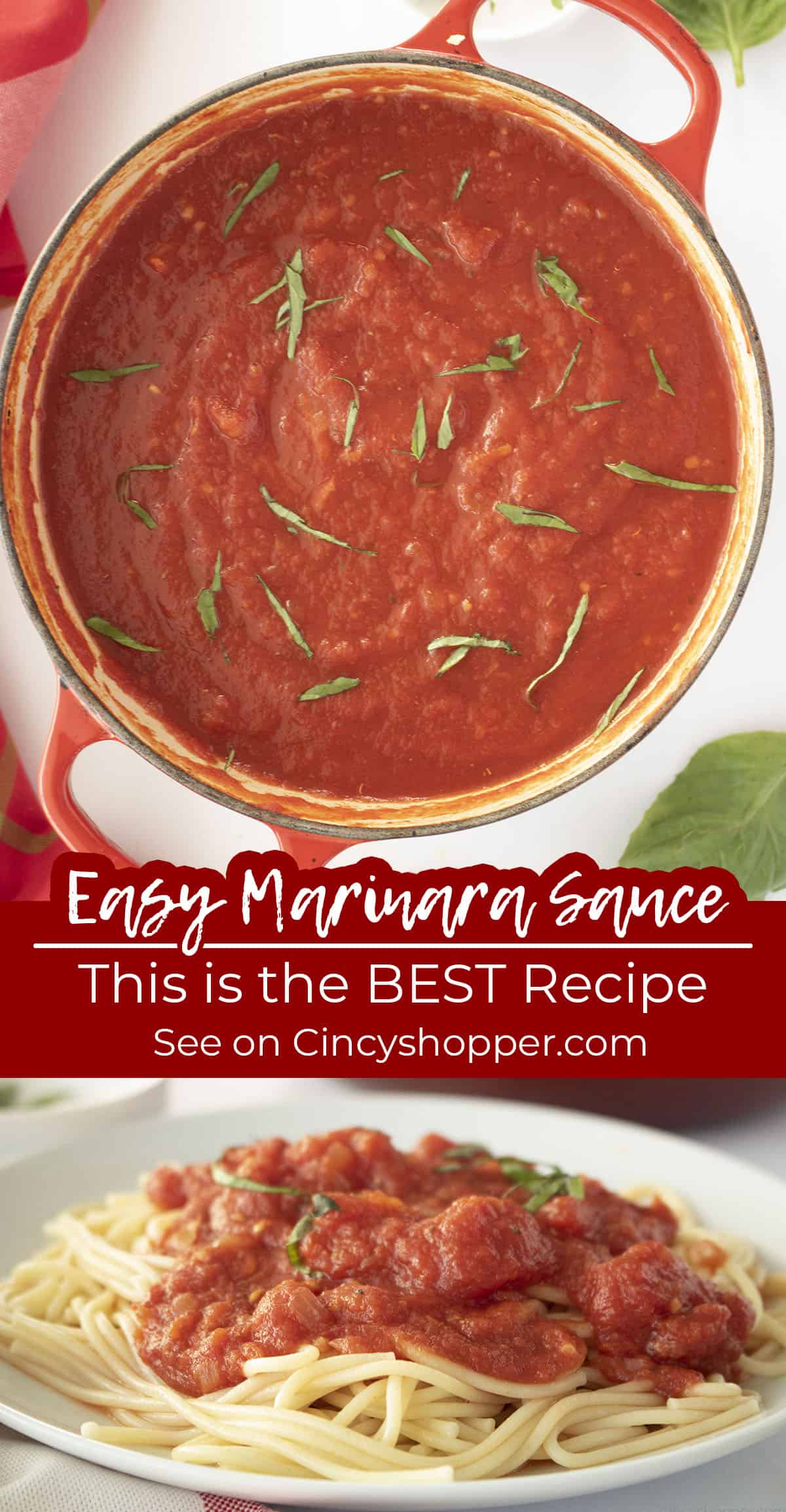 Long pin collage of Easy Marinara Sauce, This is the Best Recipe text.