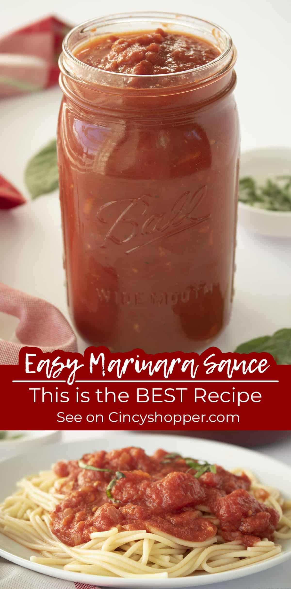 Long pin collage of Easy Marinara Sauce, This is the Best Recipe text.