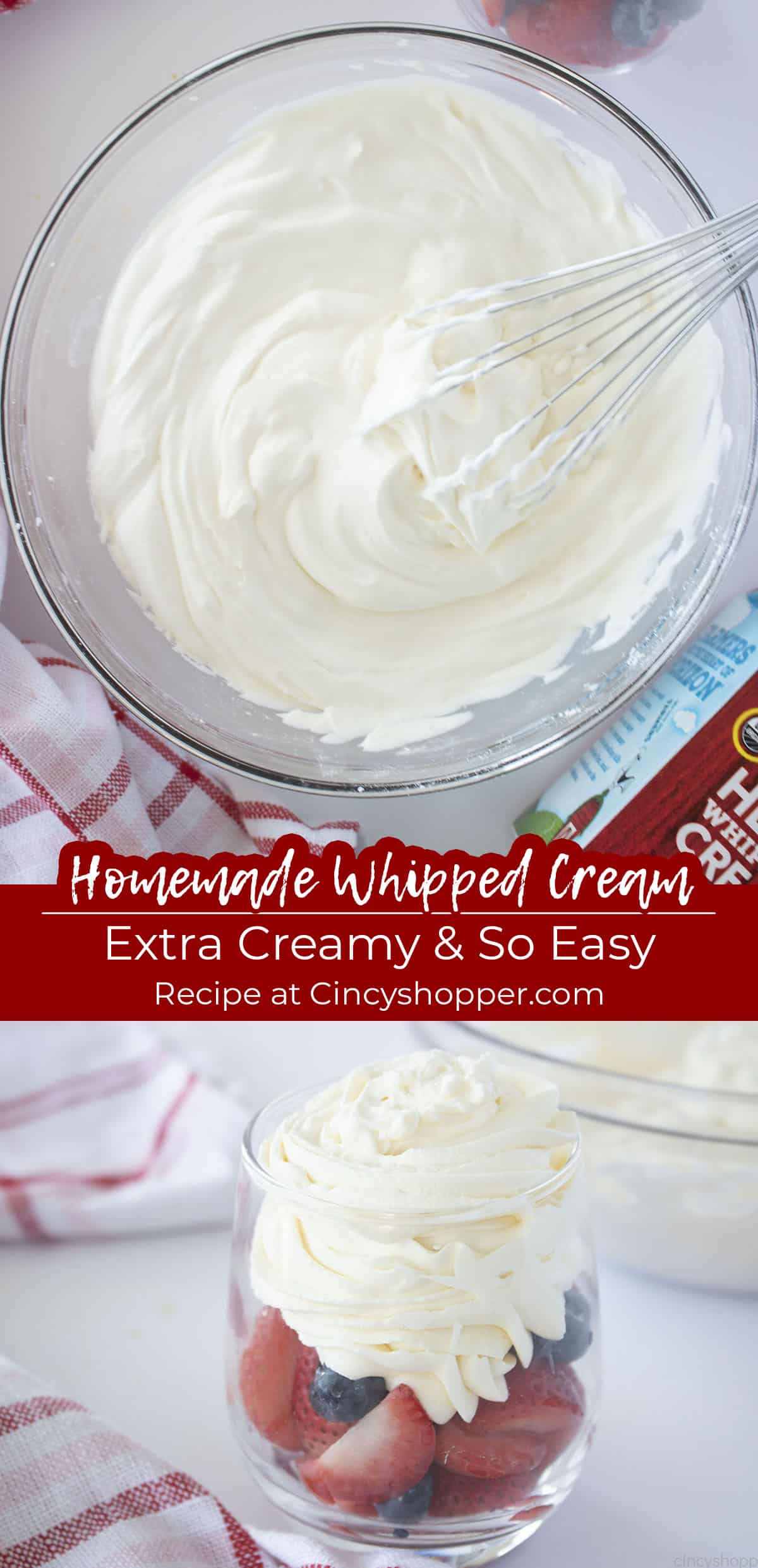 Long pin collage with Homemade Whipped Cream - Extra Creamy & So Easy.