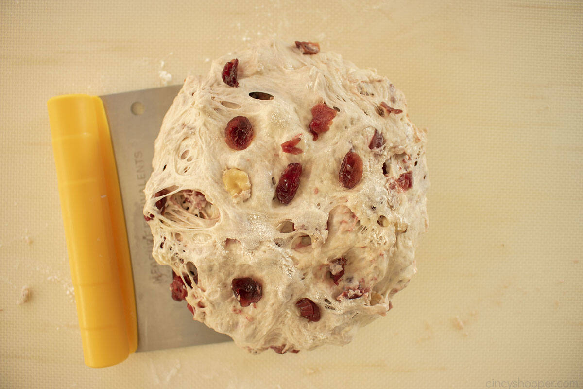 Shaped cranberry bread dough.