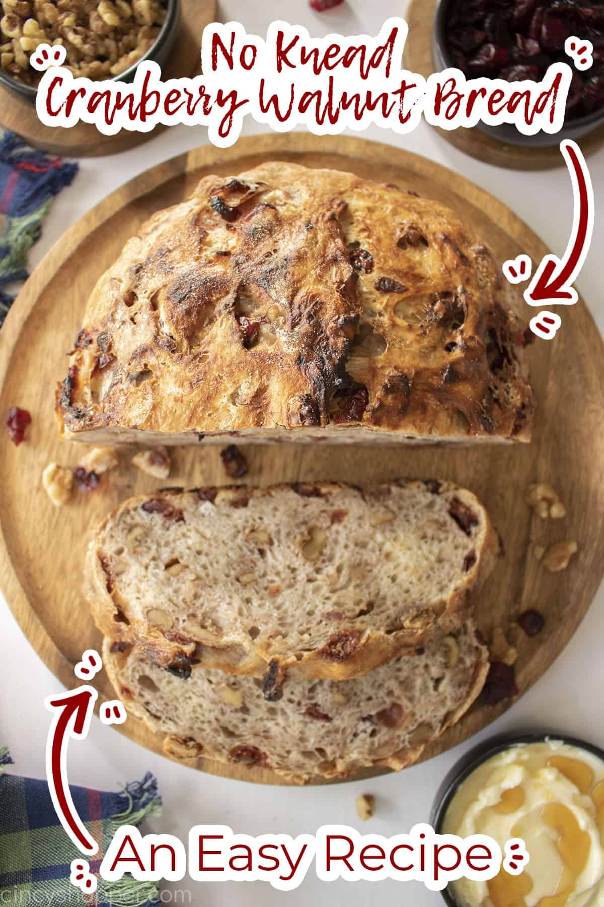 Overhead view of Cranberry Nut Bread sliced. 