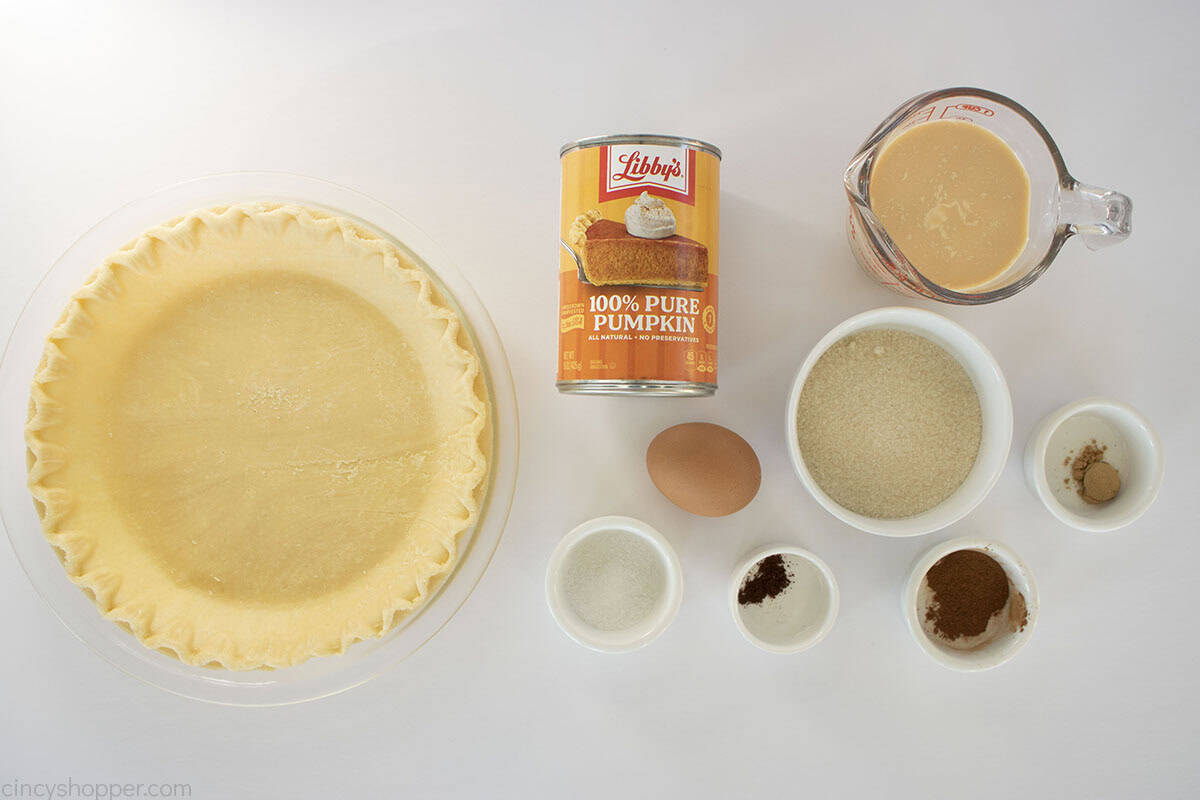 Ingredients to make Old Fashioned Pumpkin Pie