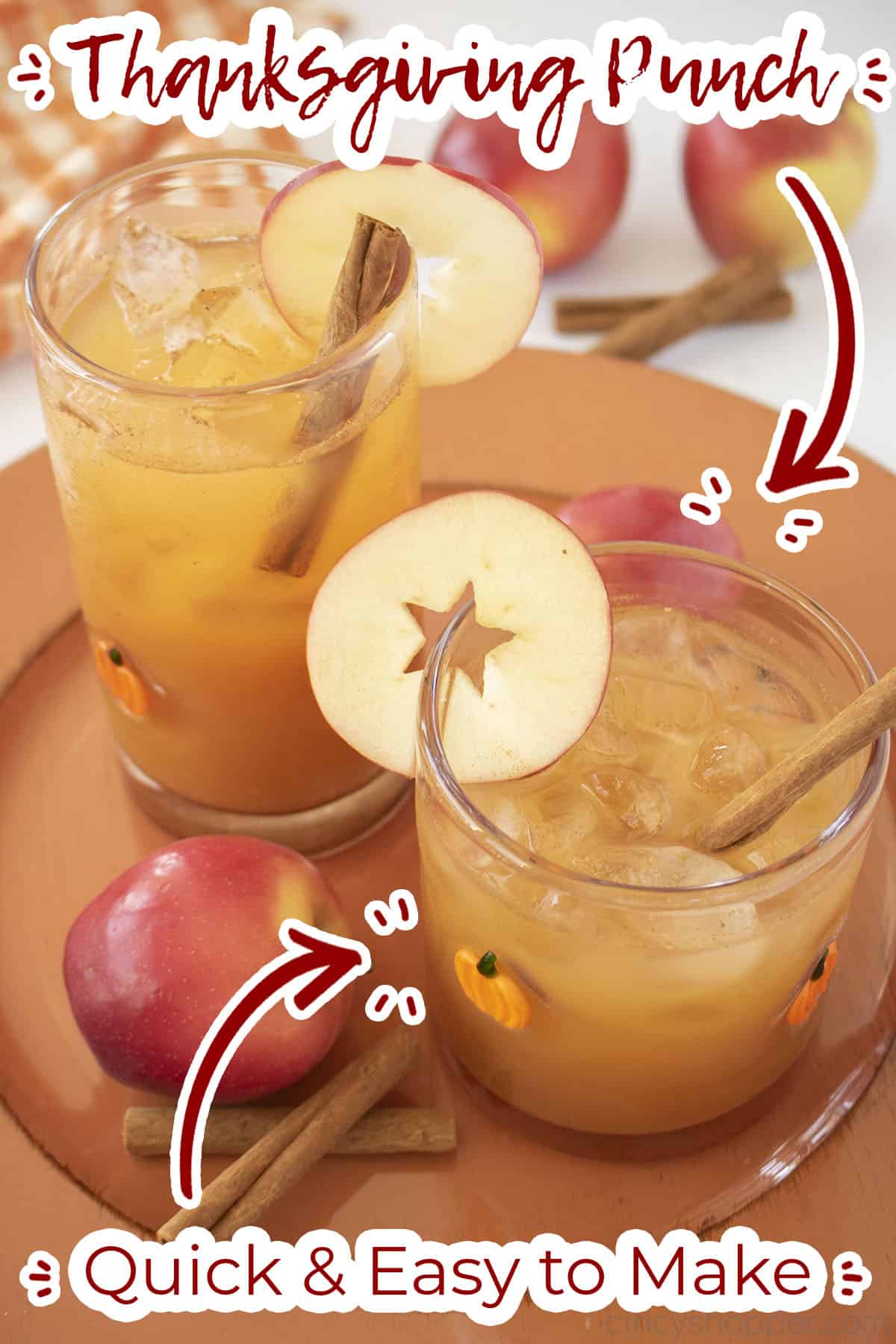 Closeup shot of Thanksgiving punch in a tall and a short glass.