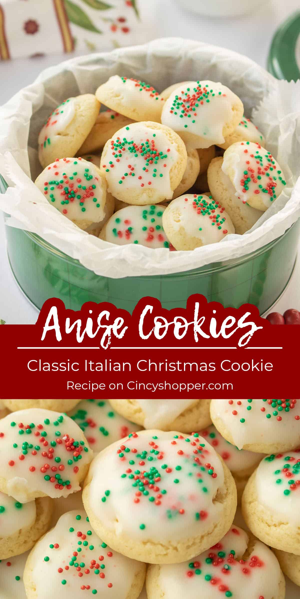 Long pin collage Anise Cookies Text on image Classic Italian Christmas Cookie.