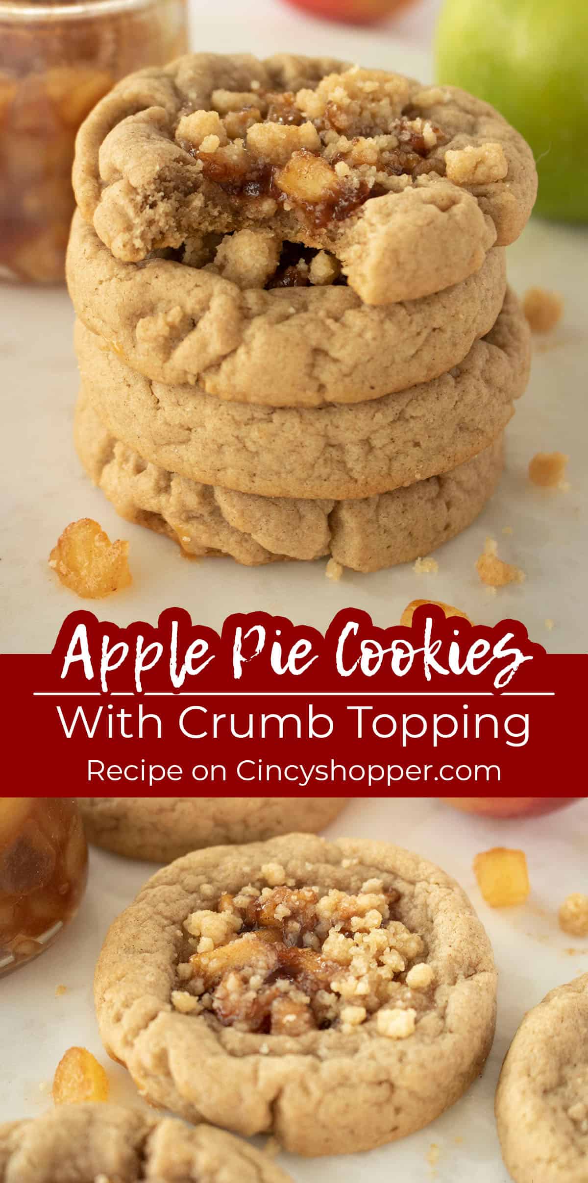 Long pin collage Apple Pie Cookies with crumb topping