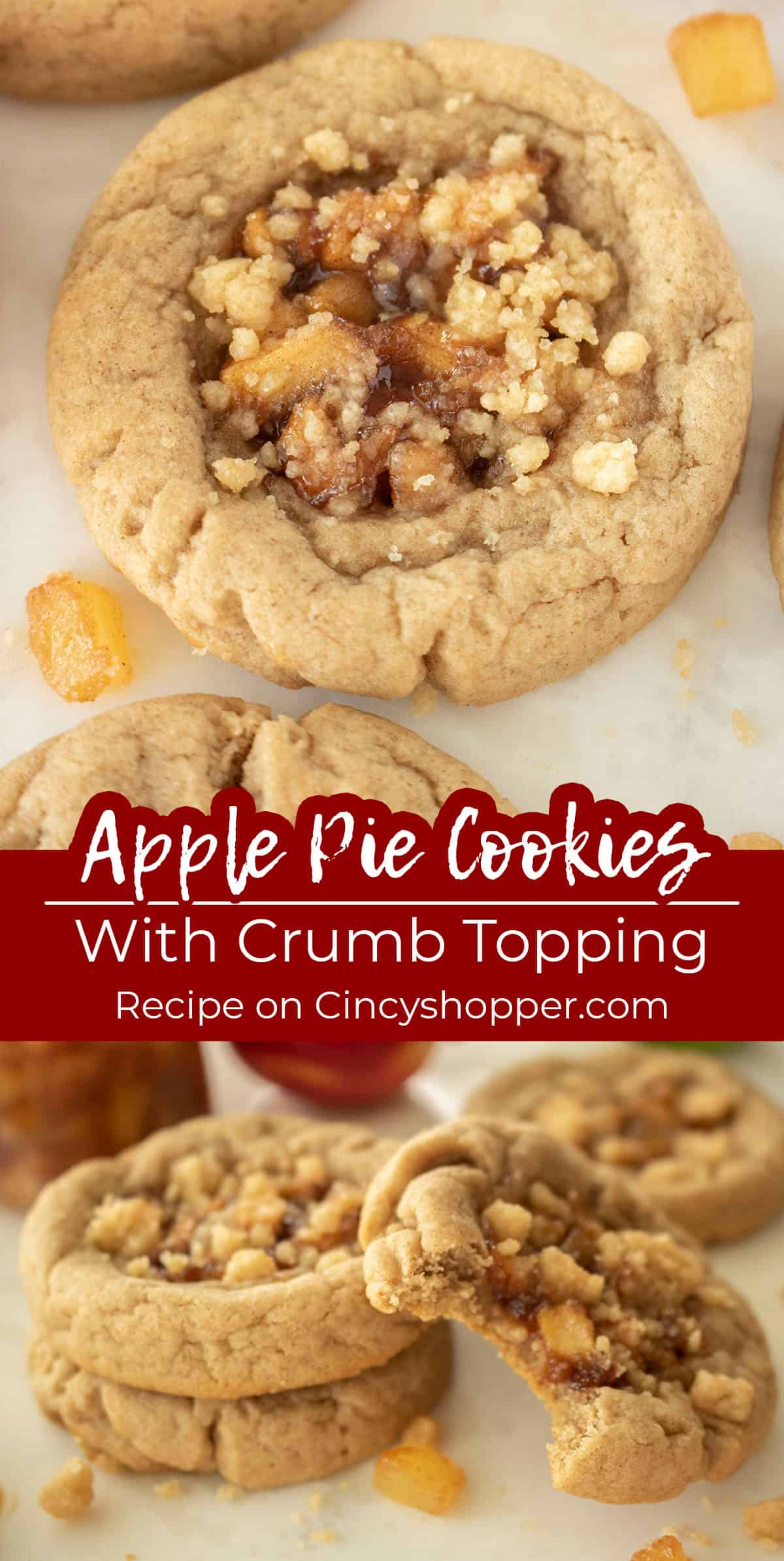 Long pin collage of Apple Pie Cookie with crumb topping.