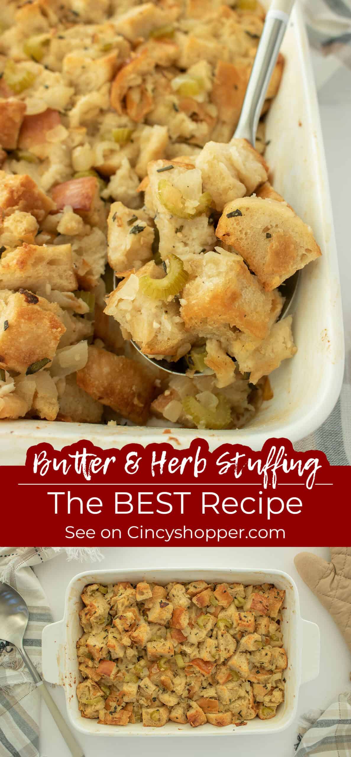 Long Pin collage Butter & Herb stuffing with "The Best Recipe"