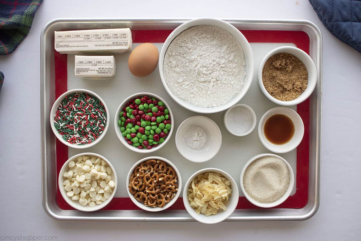 Ingredients to make Christmas Kitchen Sink Cookies.