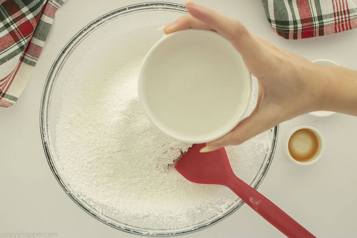 Water added to icing sugar.