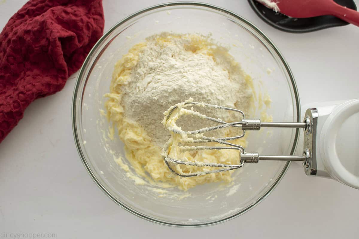 Flour added to make pie batter.