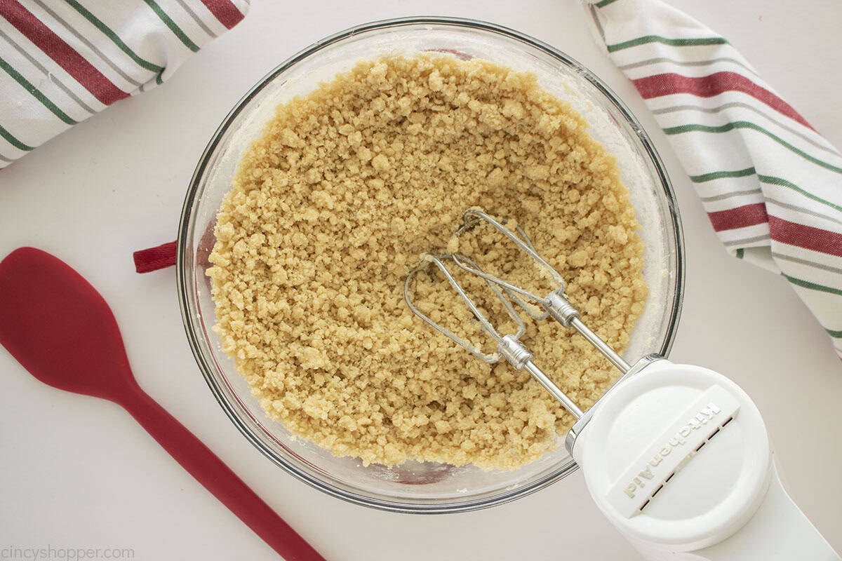 Beating cookie dough showing it coming together.