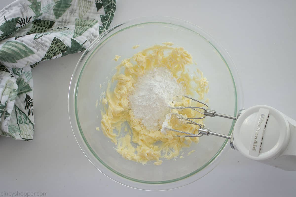 Powdered sugar added to butter.