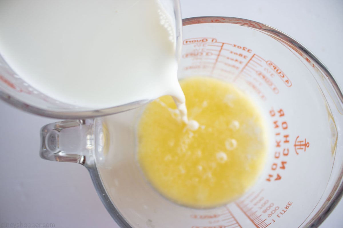 Milks being added to melted butter.