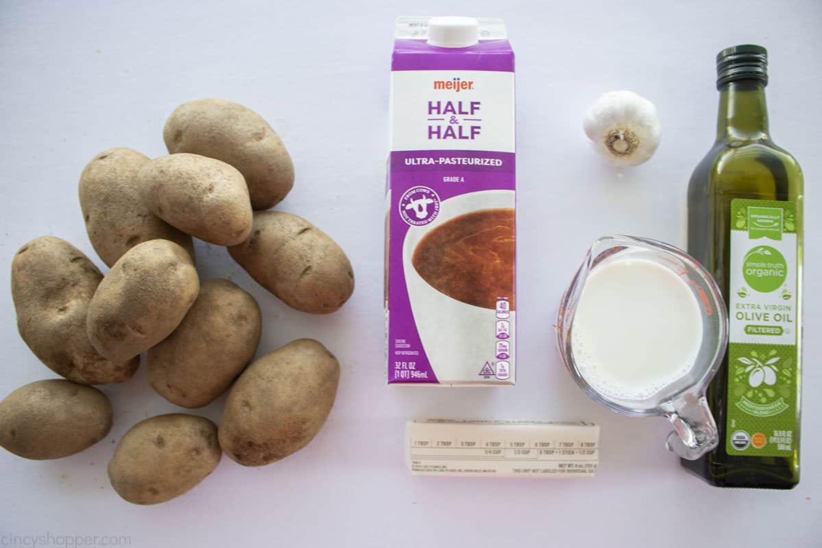 Ingredients to make Roasted Garlic Mashed Potatoes.