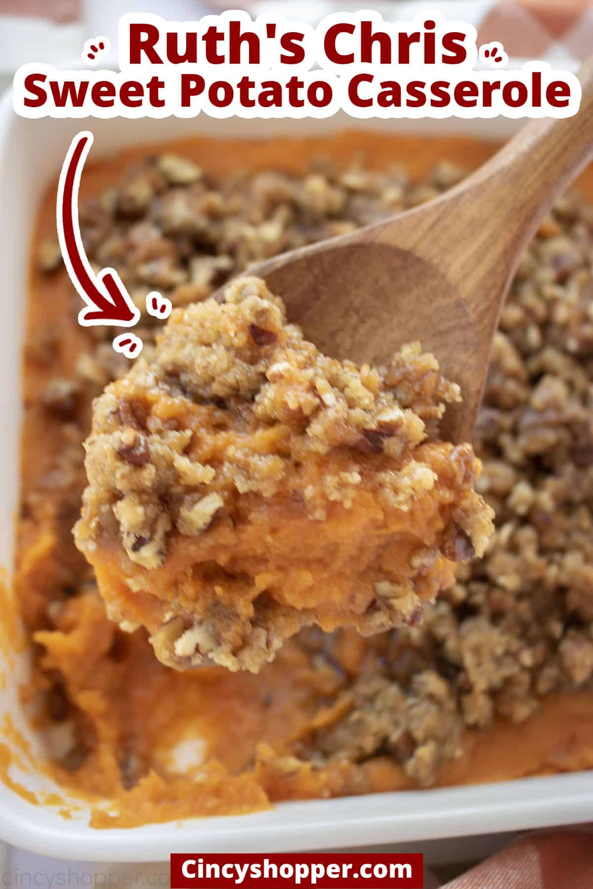 Text on image Ruth's Chris Copycat Sweet Potato Casserole Best Copycat Recipe