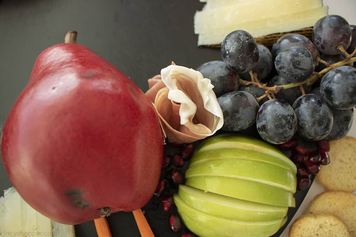 Wrapped piece of prosciutto meat for turkey feathers
