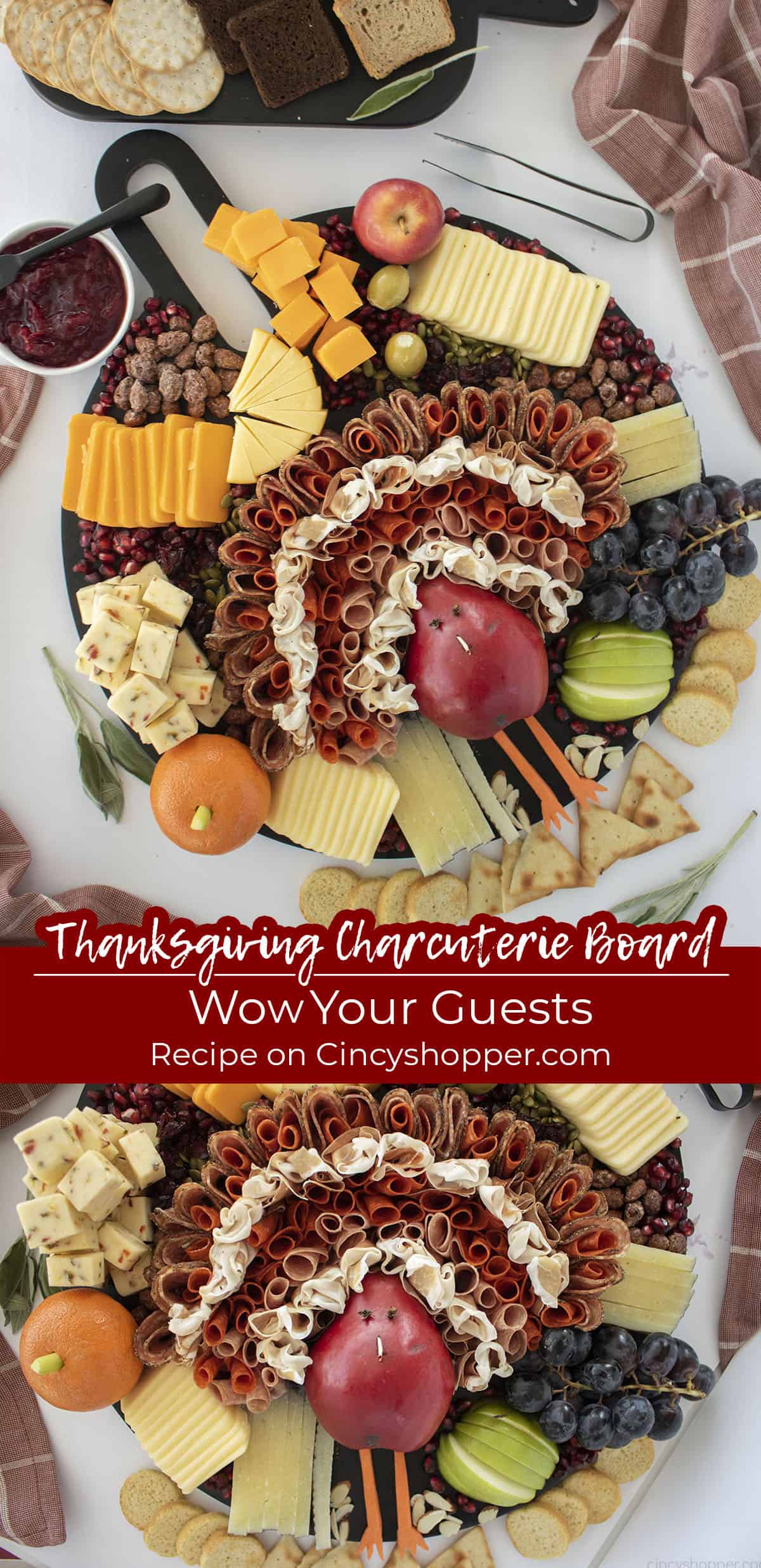 Long pin collage with Turkey Charcuterie Wow your guests text