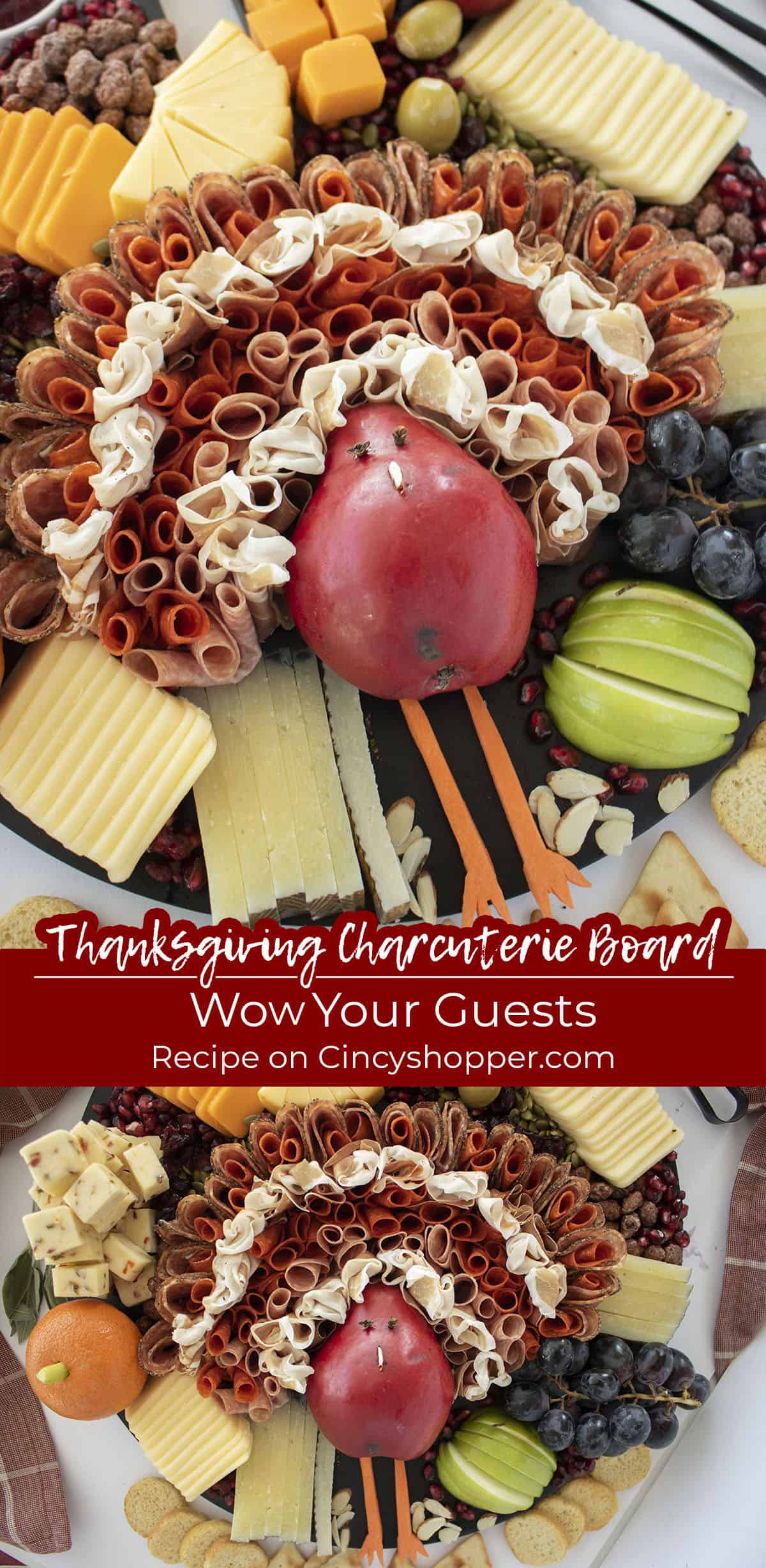 Long pin collage with Turkey Charcuterie Wow your guests text