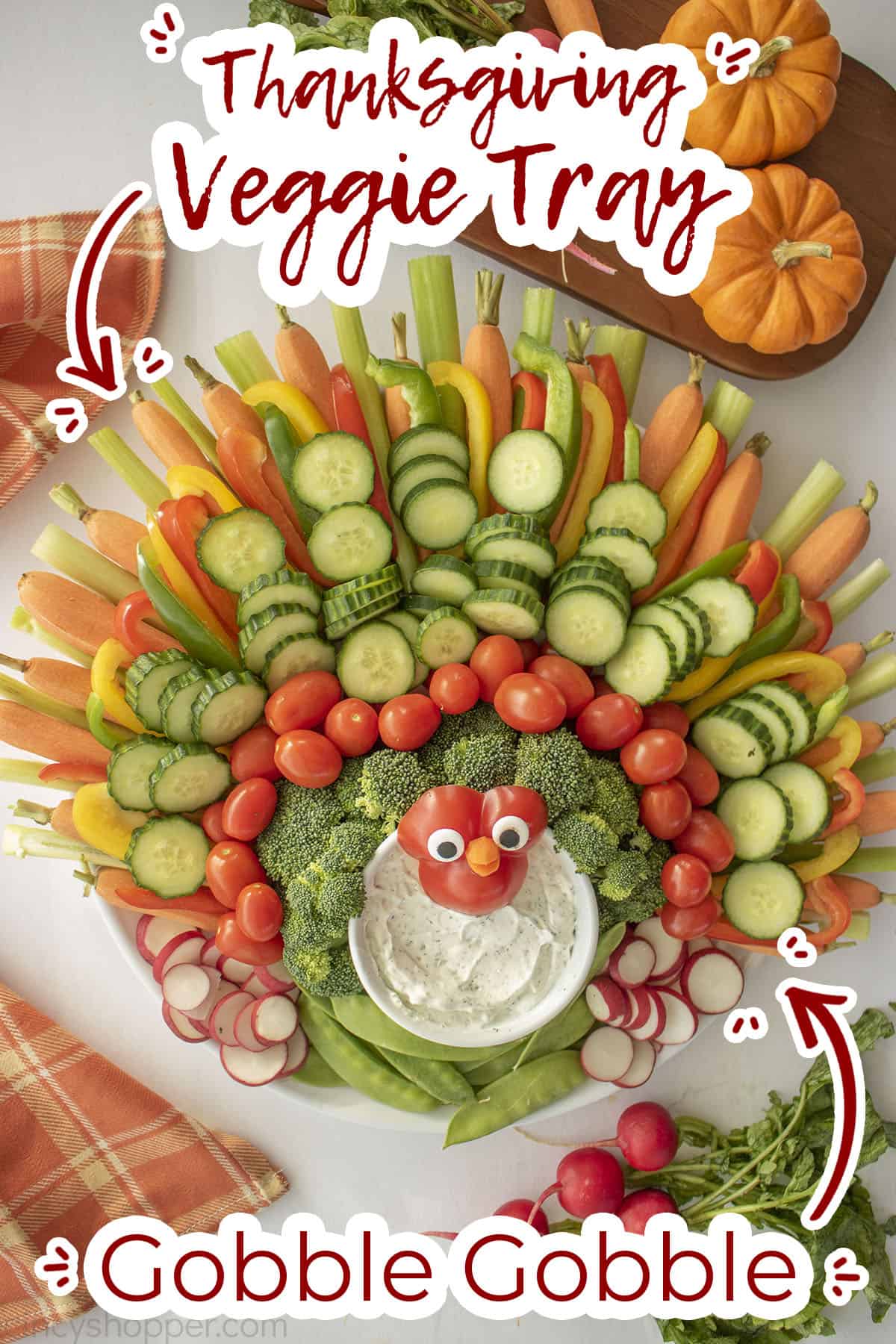 Showing entire Turkey Thanksgiving Tray with text on image 'Gobble Gobble"