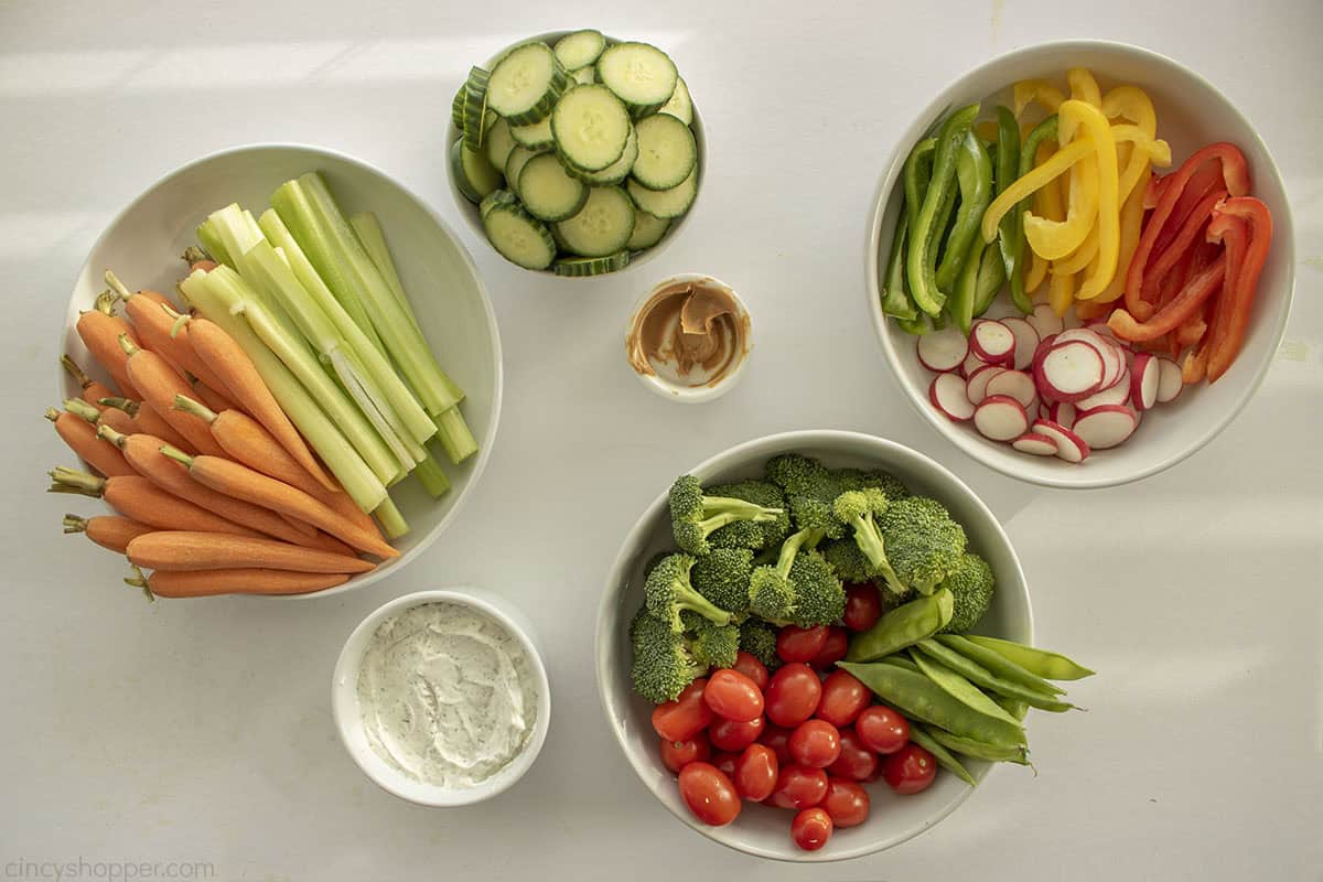Ingredients to make a Thanksgiving Veggie Tray.