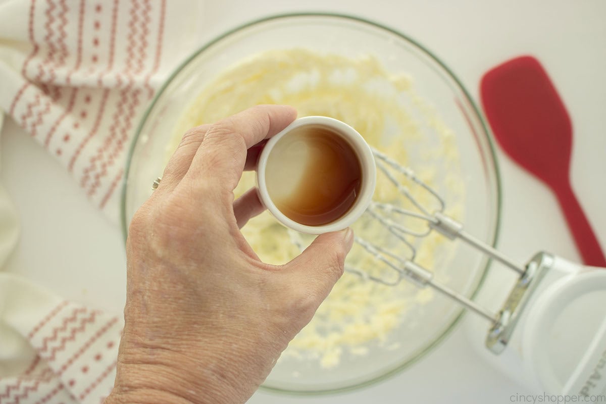 Vanilla added to butter and sugar mixture.