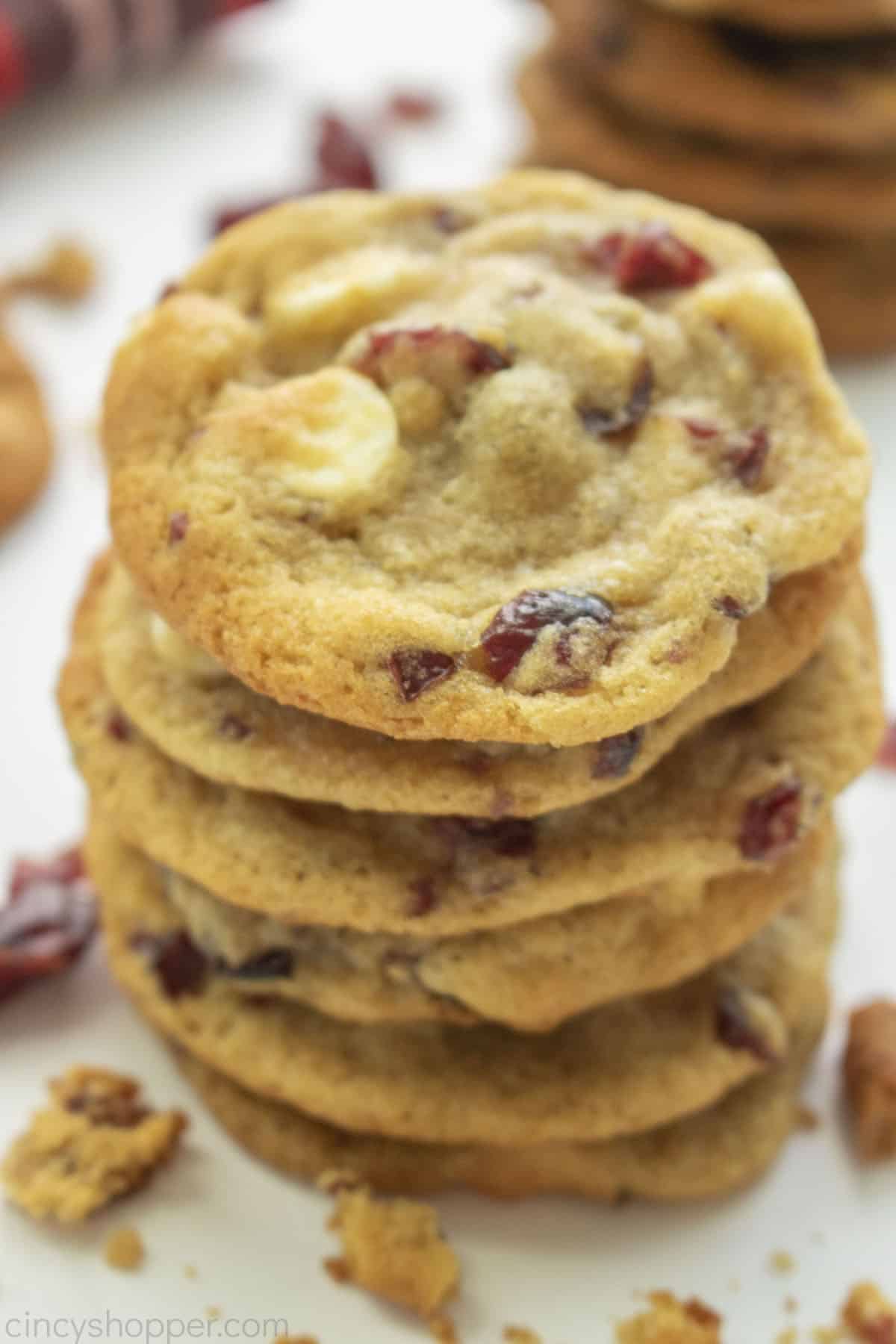 Stack of White Chocolate Cranberry Cookies.