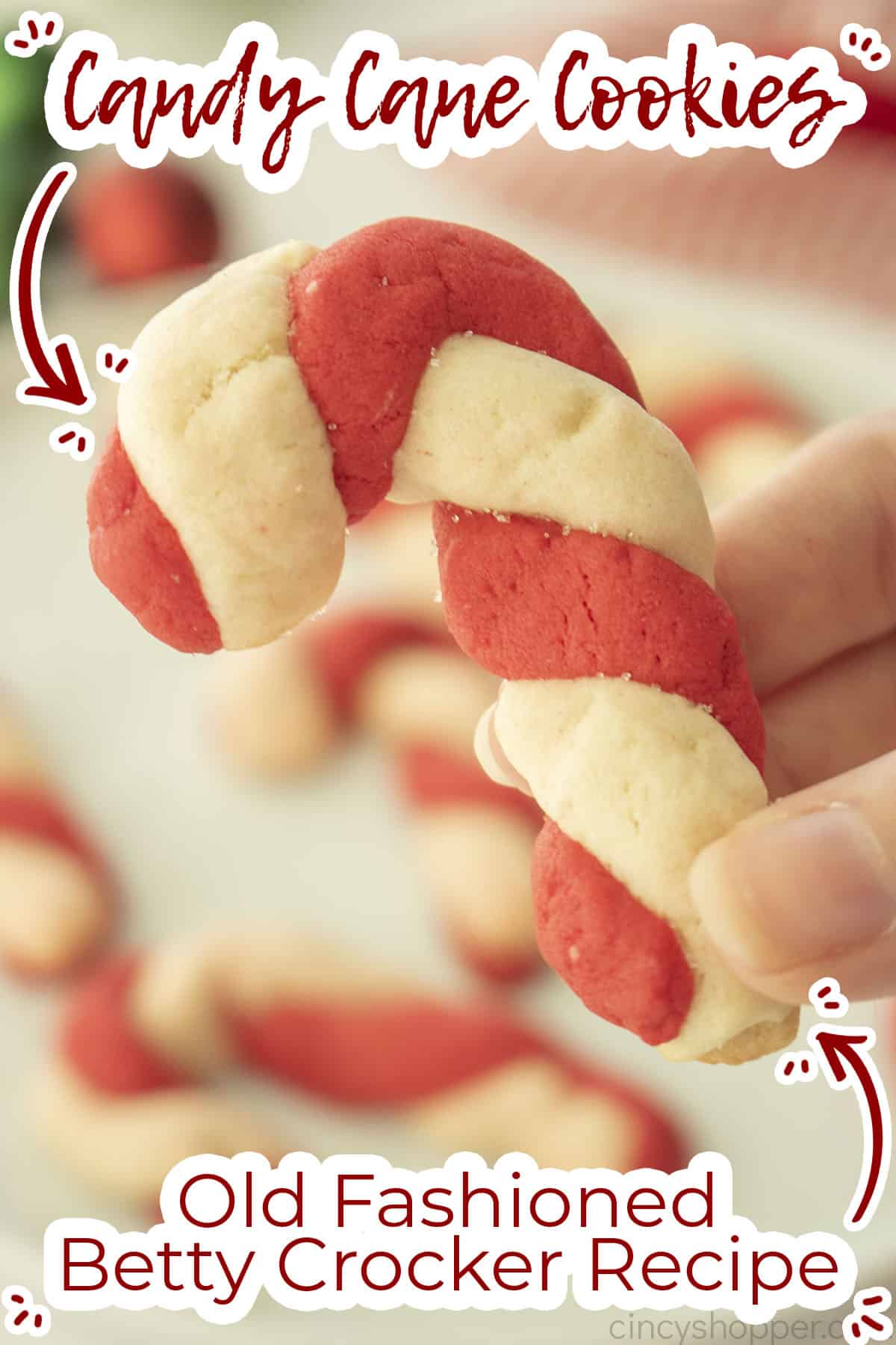 Candy Cane Shaped Cookie closeup text on image Old Fashioned Betty Crocker Recipe