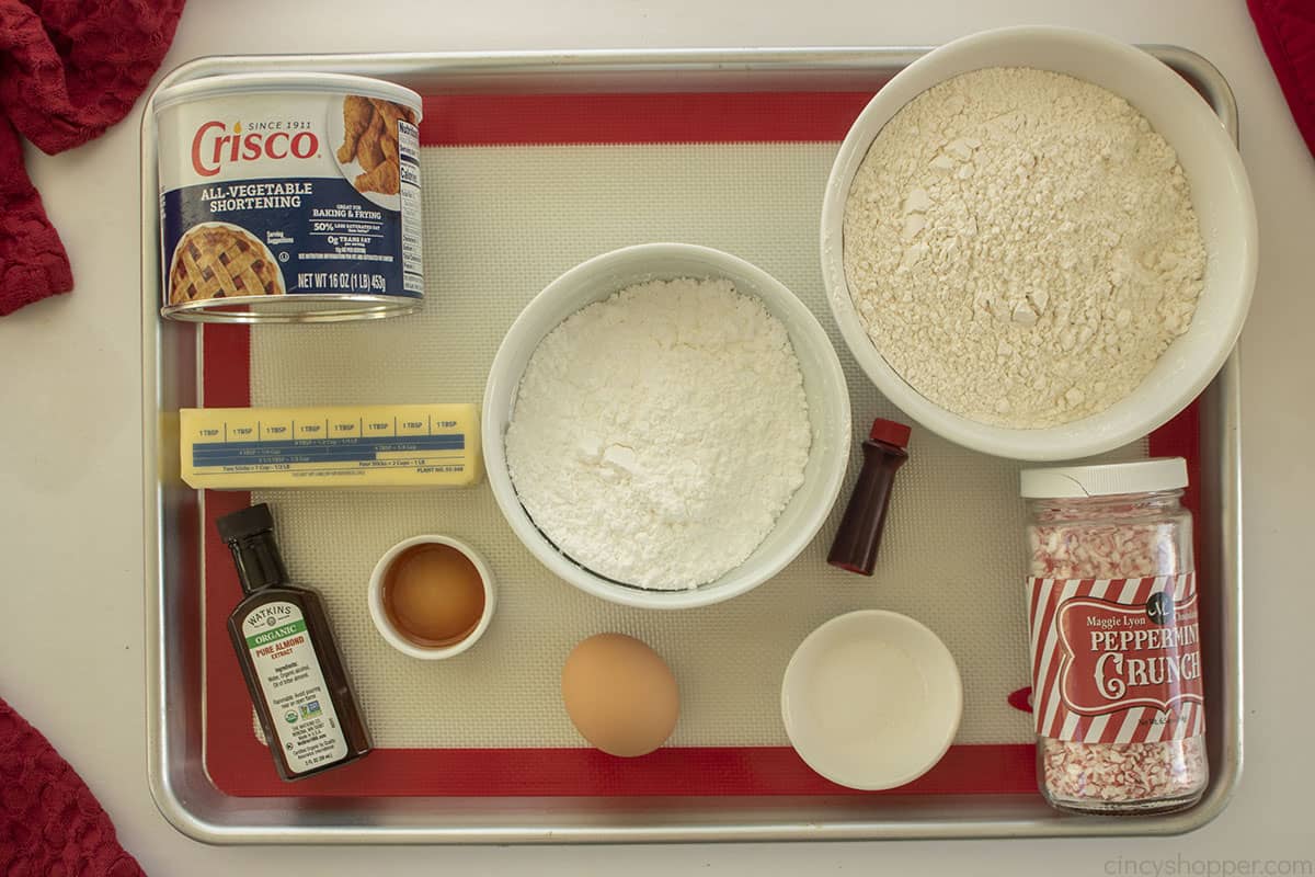 Ingredients to make Candy Cane Cookies.