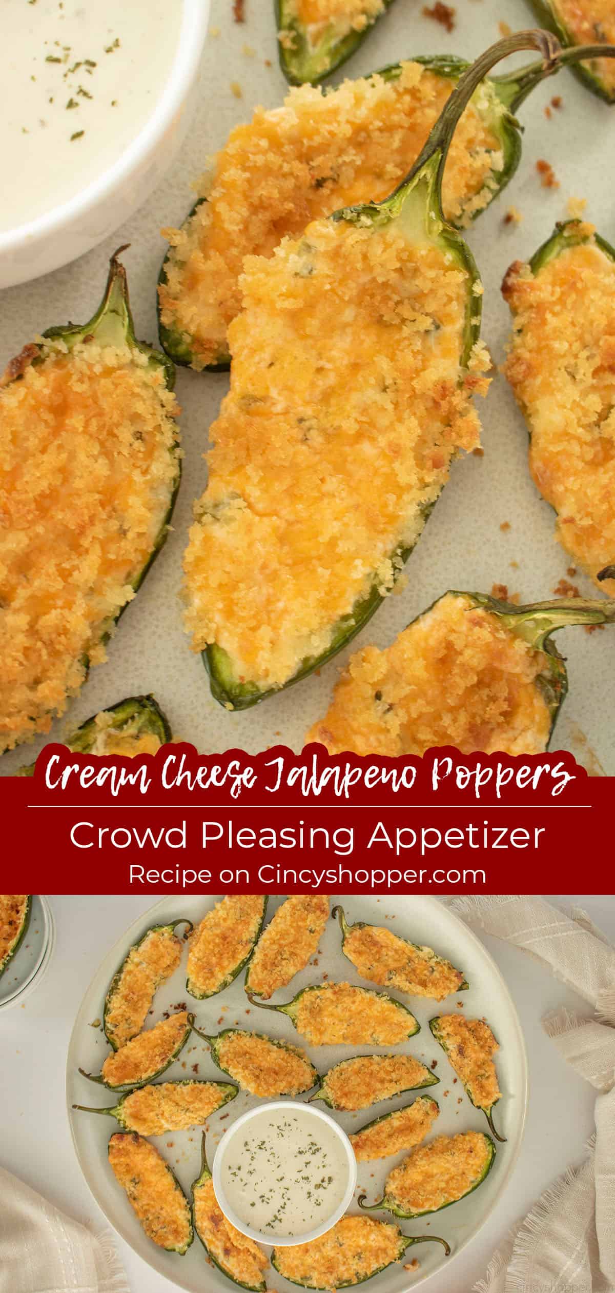 Long pin collage Cream Cheese Jalapeno Poppers Crowd Pleasing Appetizer