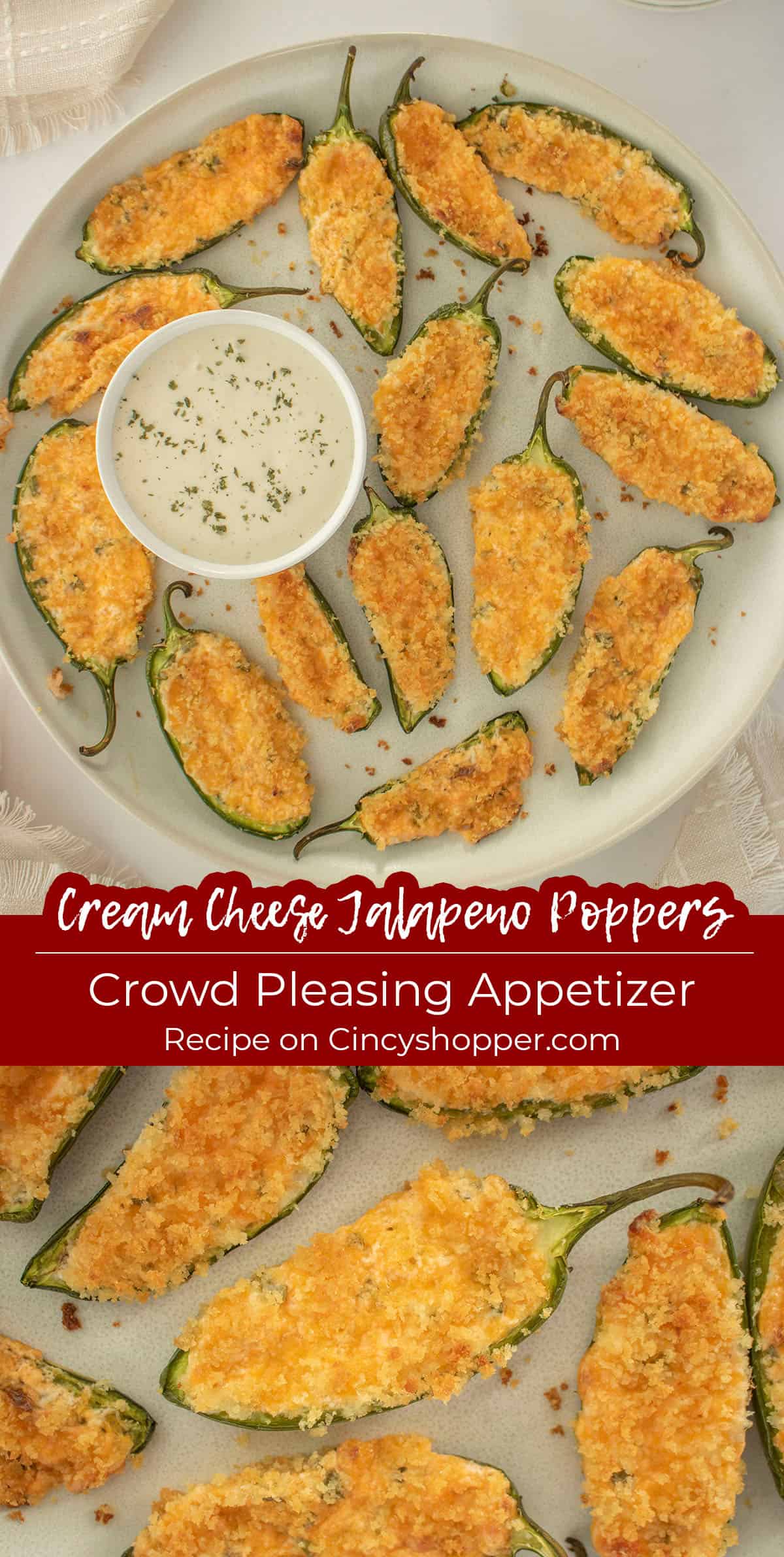 Long pin collage Cream Cheese Jalapeno Poppers Crowd Pleasing Appetizer