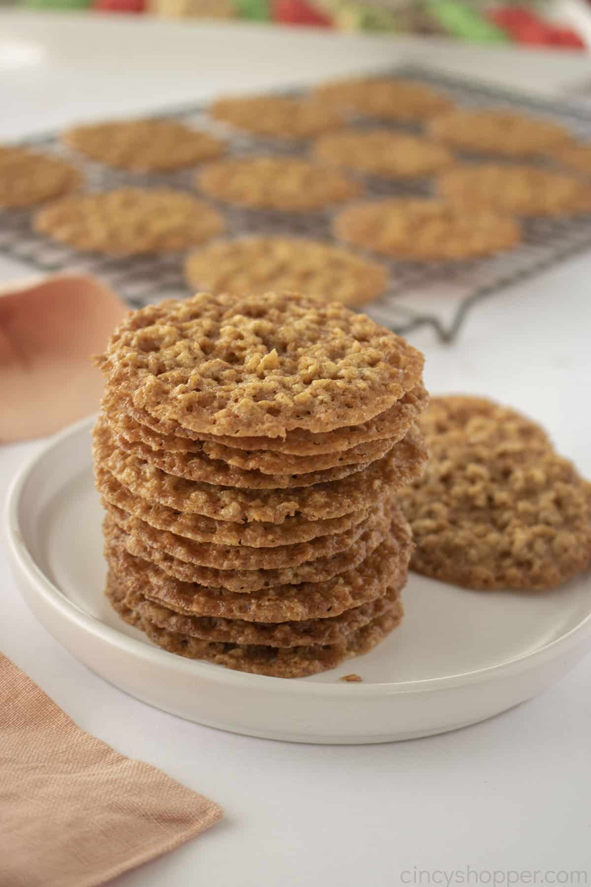 Stack of Lace Cookies on a plate.