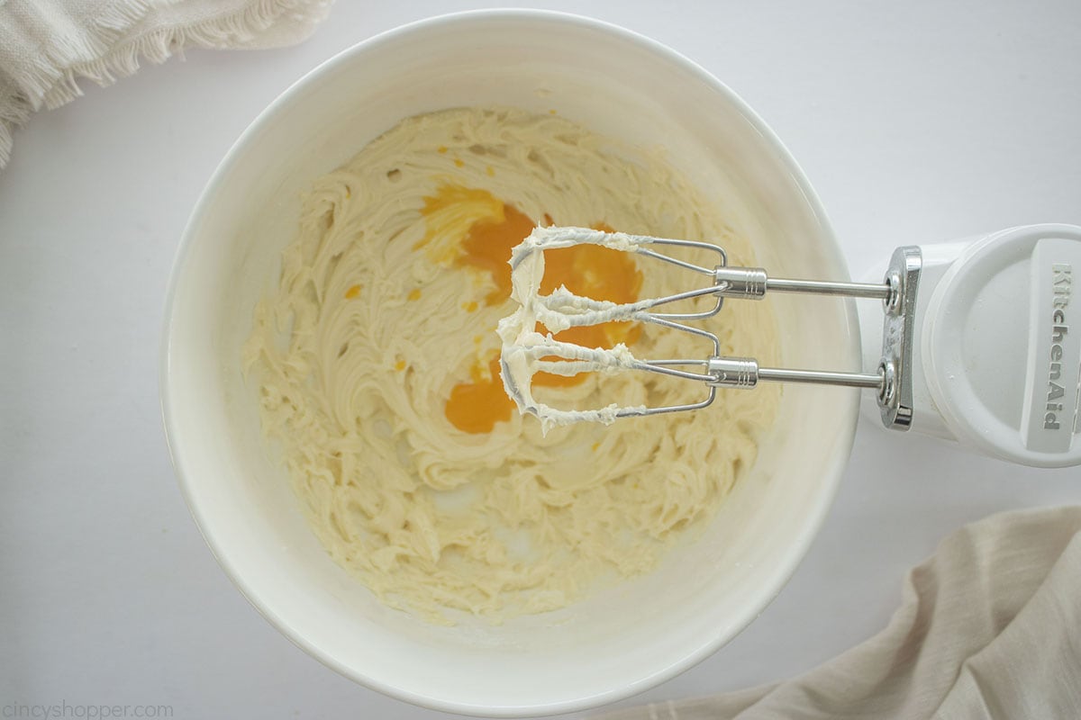 Egg yolks added to butter mixture.