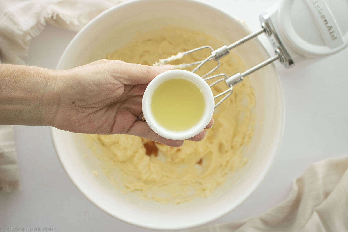 Lemon juice added to butter egg mixture.