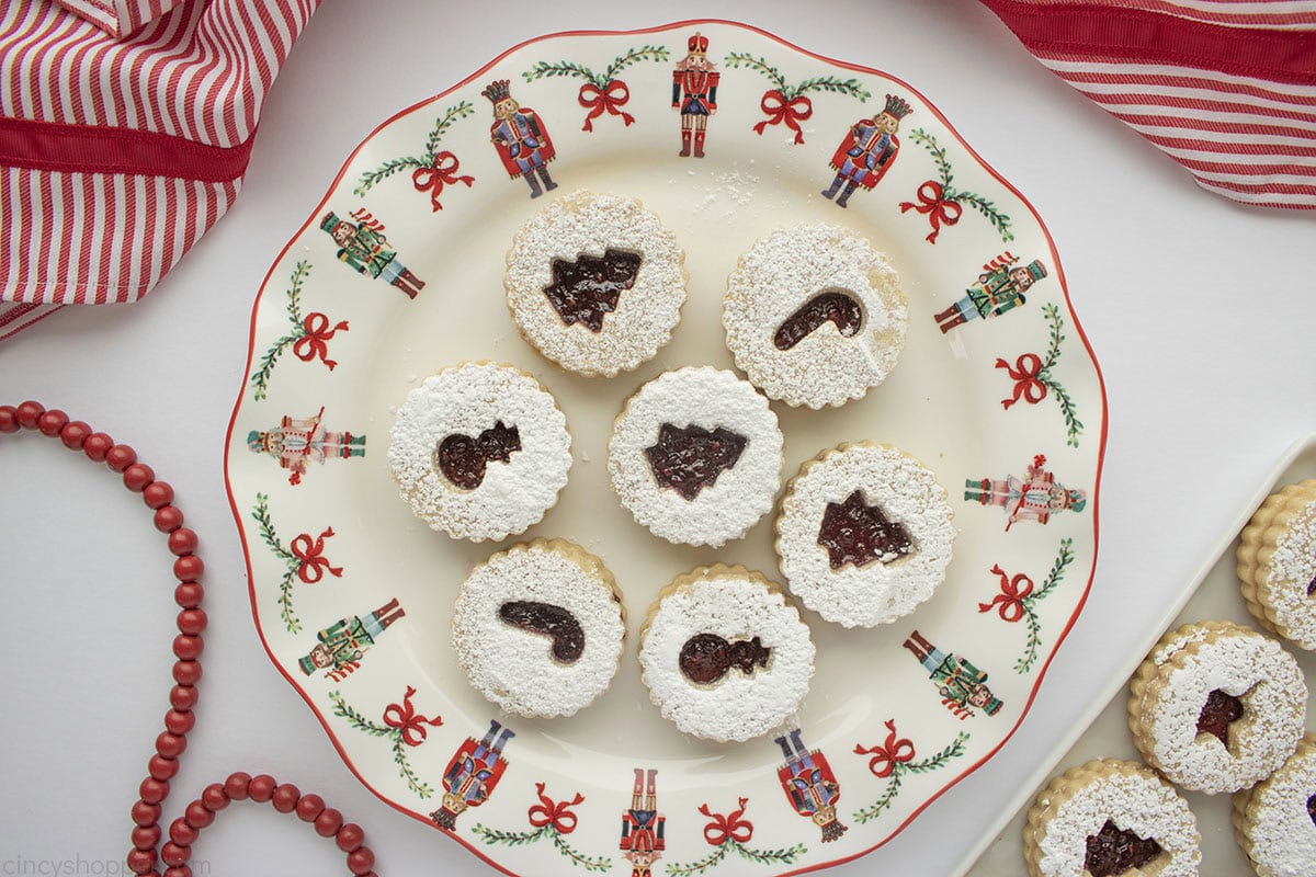 Plate of Linzer Christmas Cookies.