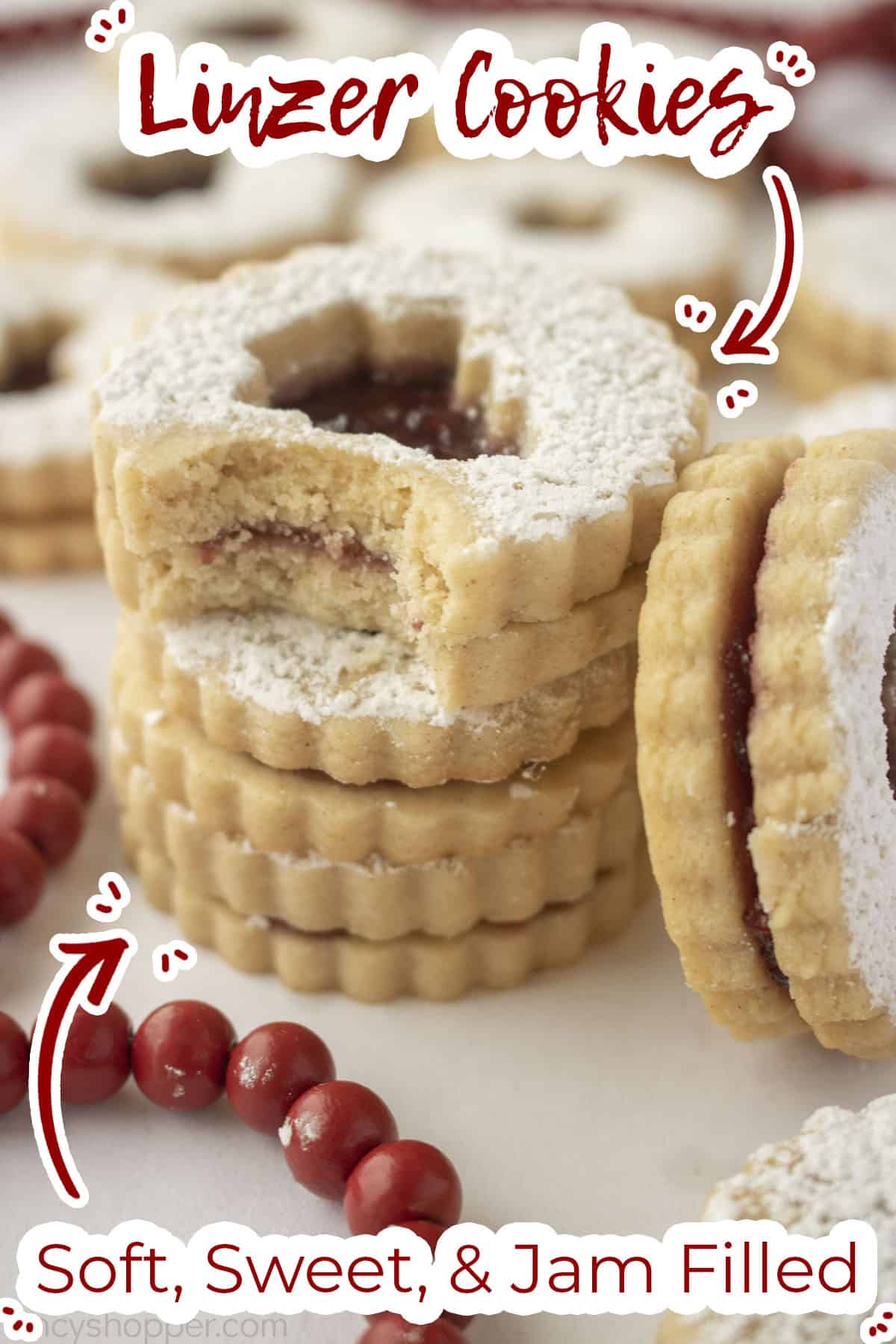 Stack of Linzer cookies.