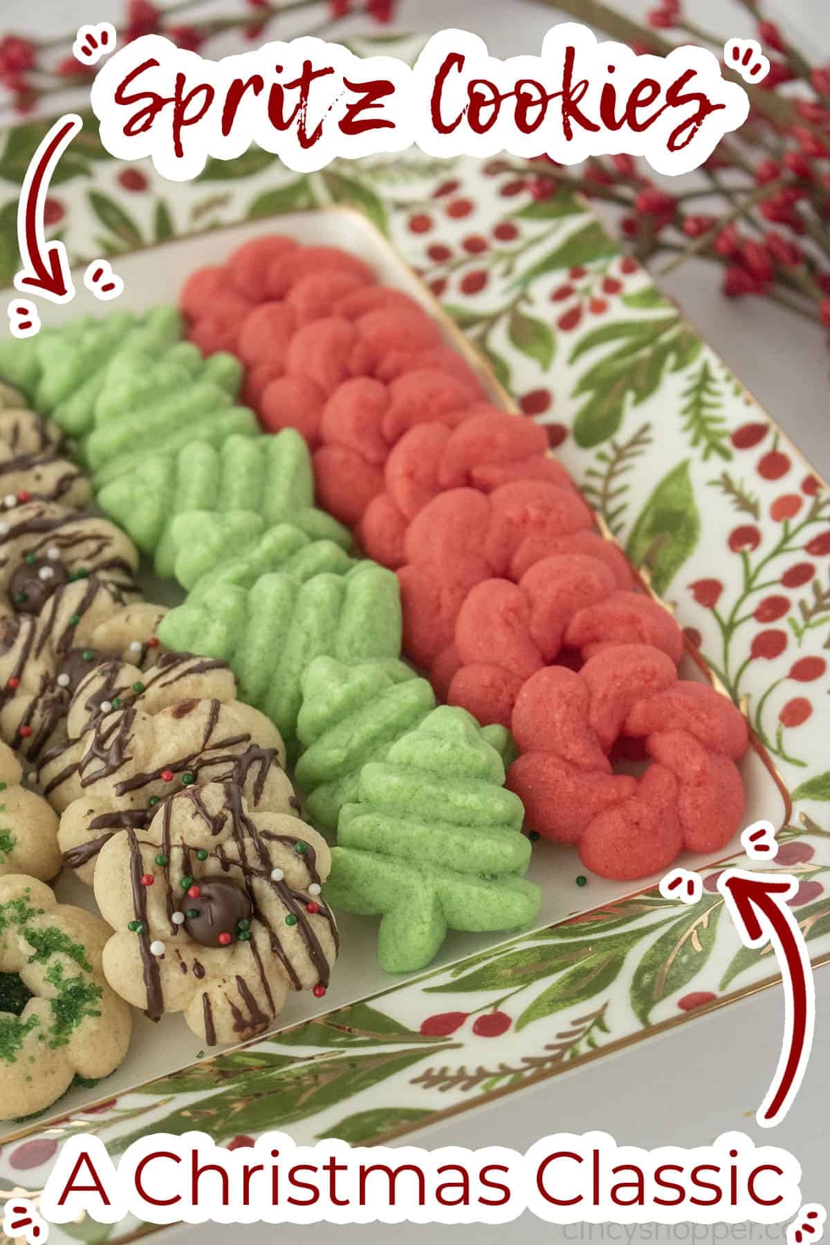 Spritz Cookies with text on image A Christmas Classic.