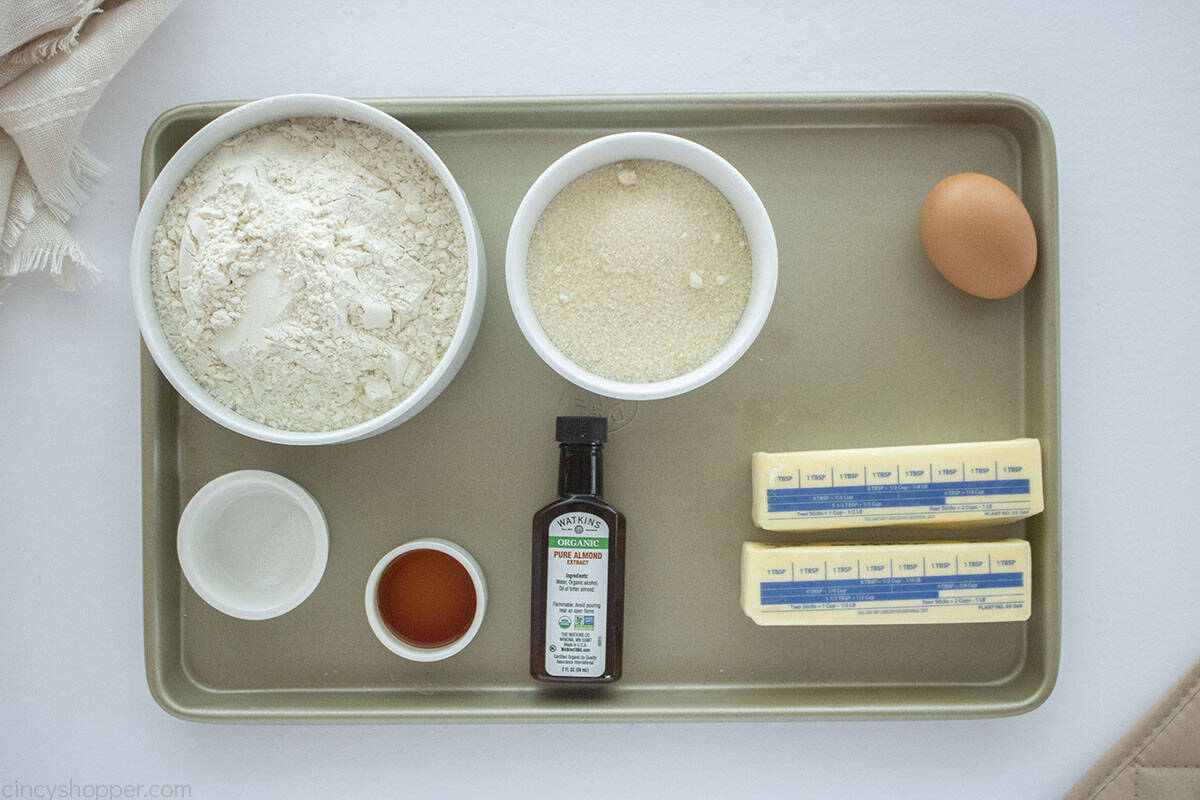 Ingredients to make Spritz Cookies.