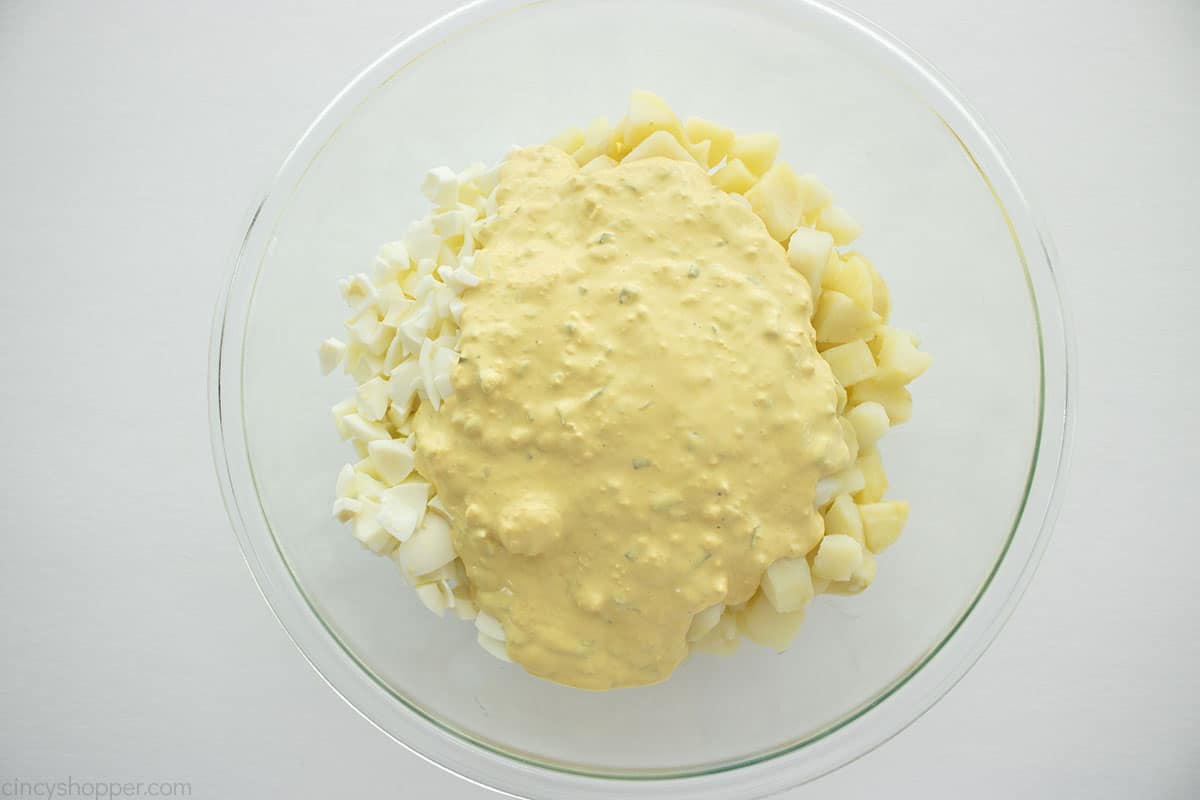 Potato Salad dressing added wot diced eggs and diced potatoes.