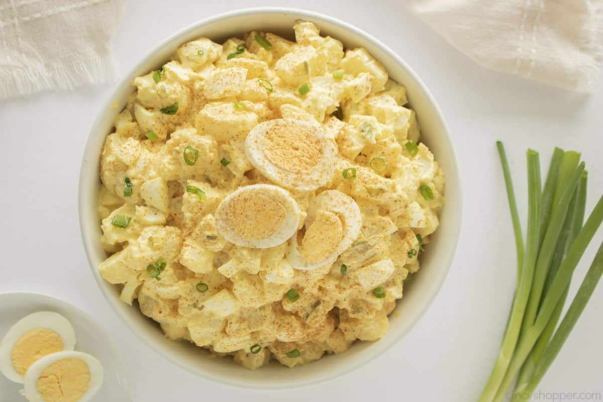 Southern Egg Potato Salad in a white bowl.