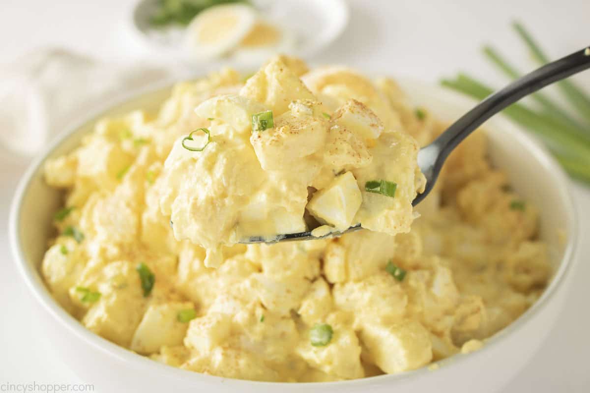 Spoon with Egg Mustard Potato Salad.