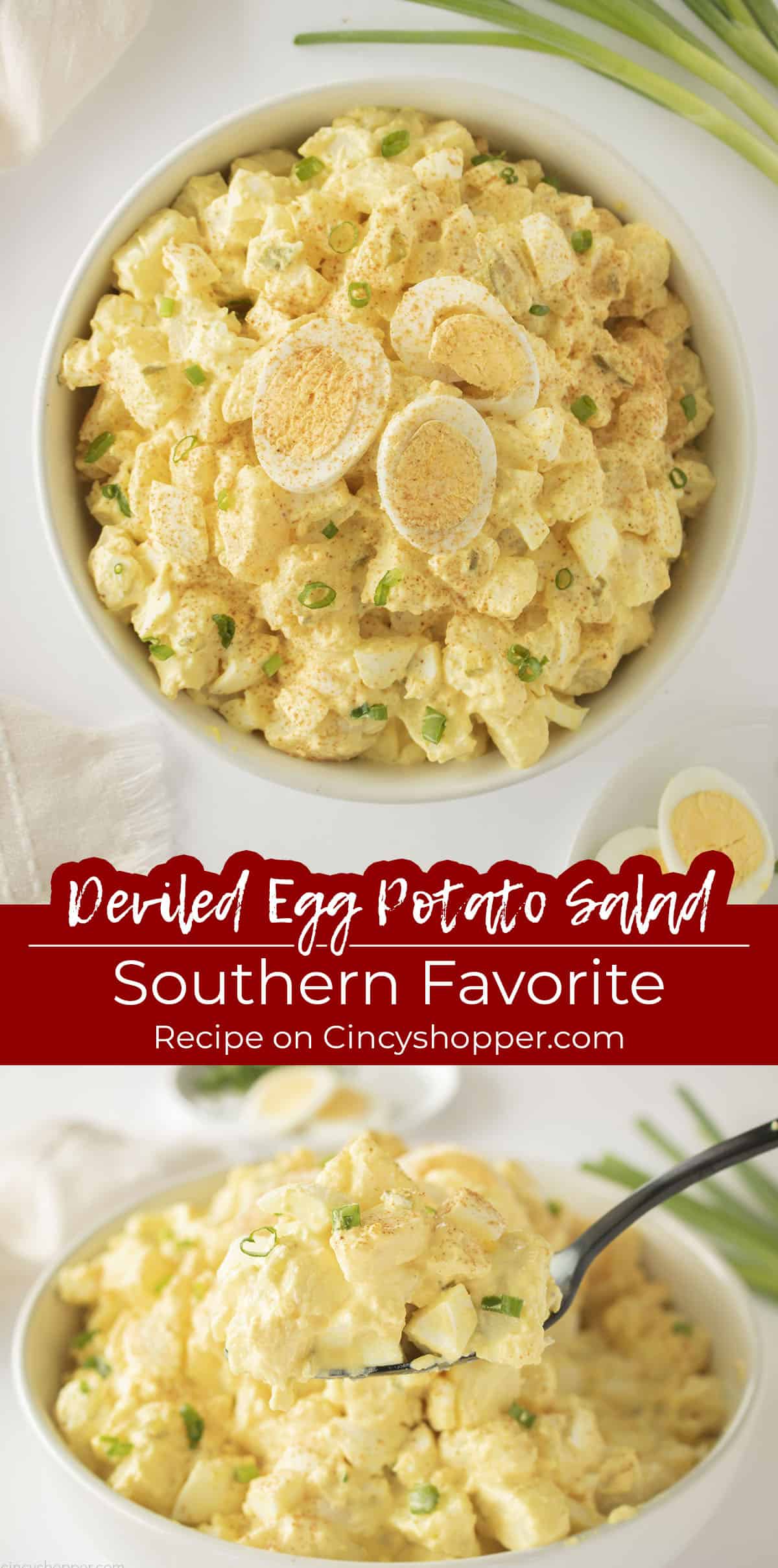 Long pin collage with Deviled Egg Potato Salad Southern Favorite